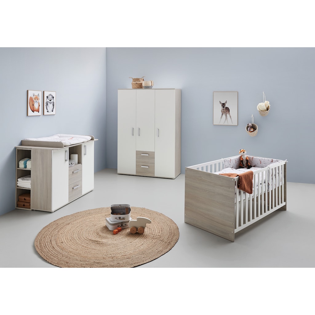 Lüttenhütt Babyzimmer-Komplettset »Geert«, (Set, 4 St., Kinderbett, Regal, Schrank, Wickelkommode)