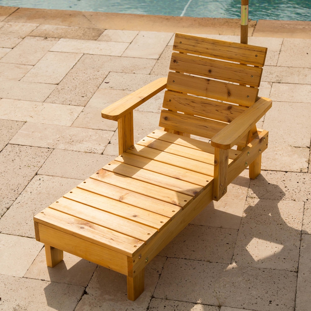 KidKraft® Kinderklappstuhl »Liegestuhl mit Sonnenschirm, weiß-blau«