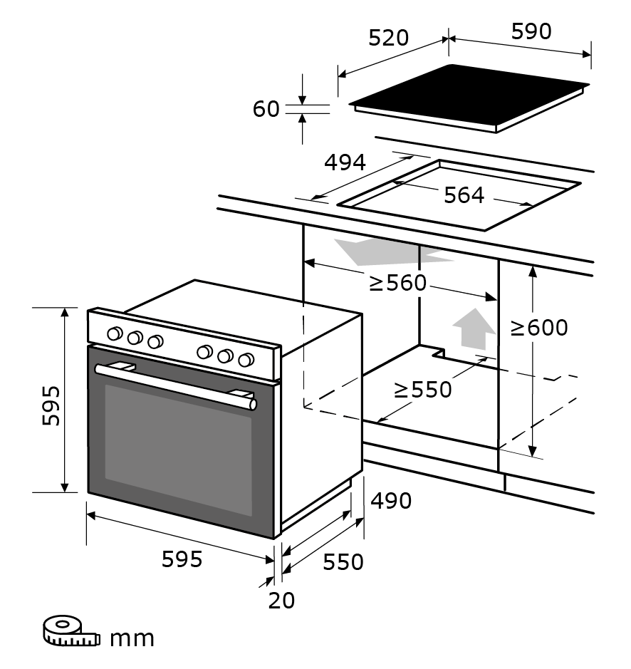 exquisit Backofen-Set »EHE258-UBZ-020-Set schwarz« Backofen | Glaskeramikkochfeld, 2 Stk. tlg. Vielseitiger Grill und 4-Zonen-Glaskeramikkochfeld – einfach & sicher!