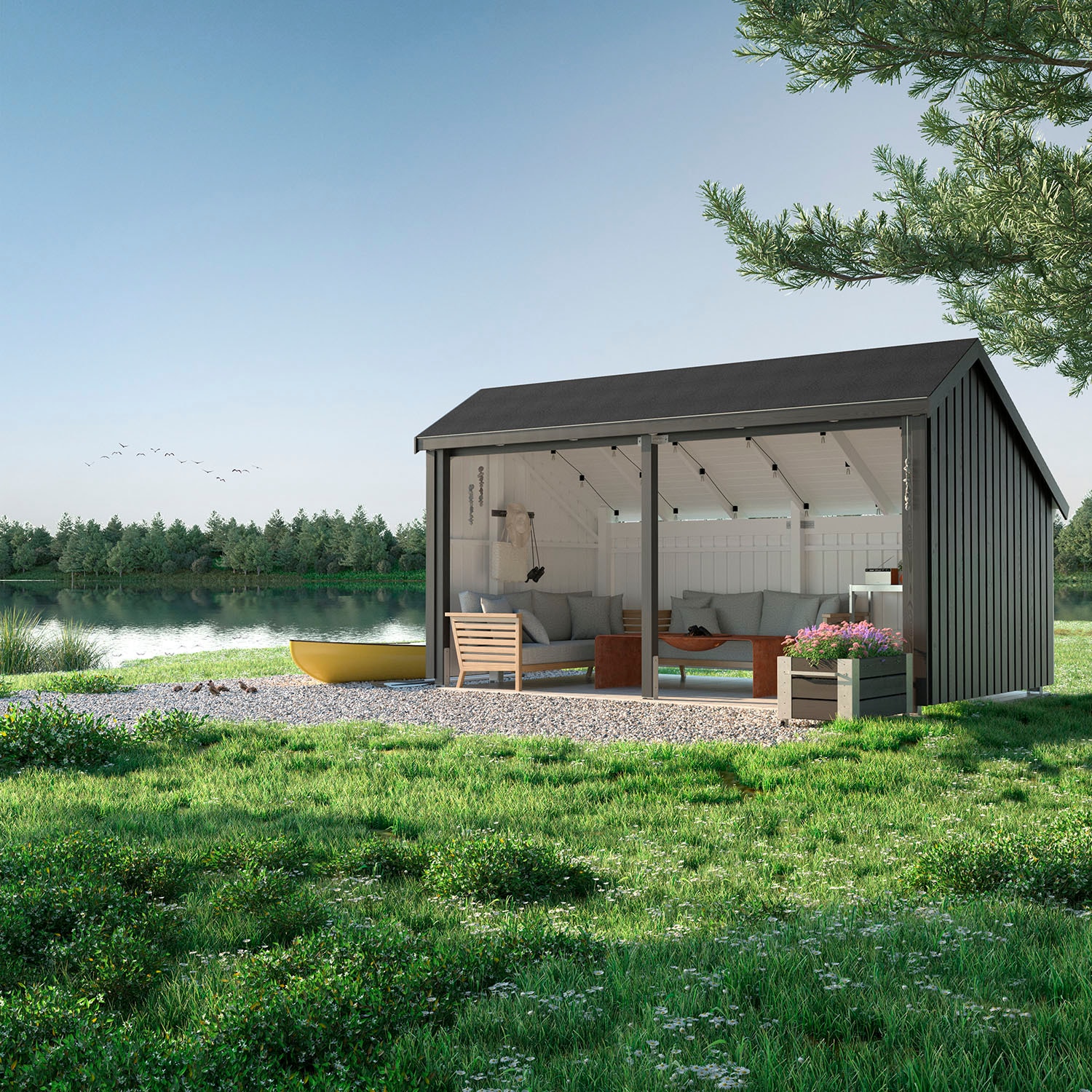 PLUS Gartenhaus »Multi«, (Packung), Gartenhaus 10,5 m², 2 Module offen, inkl. Dachpappe/Aluleisten/H-Füße