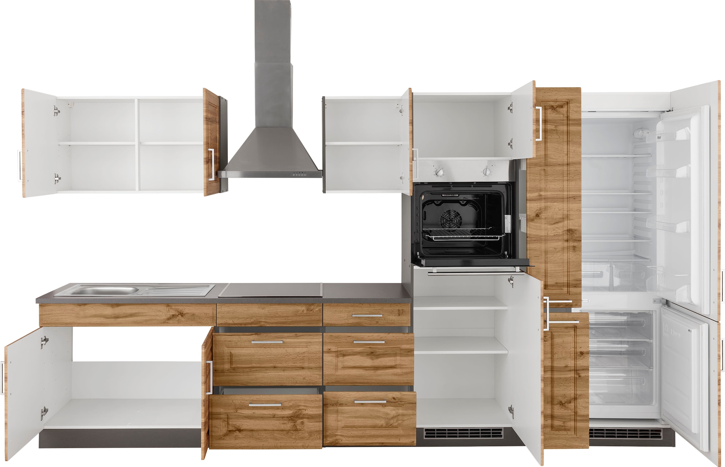 HELD MÖBEL Küchenzeile »Stockholm«, Breite 360 cm, mit hochwertigen MDF Fronten im Landhaus-Stil