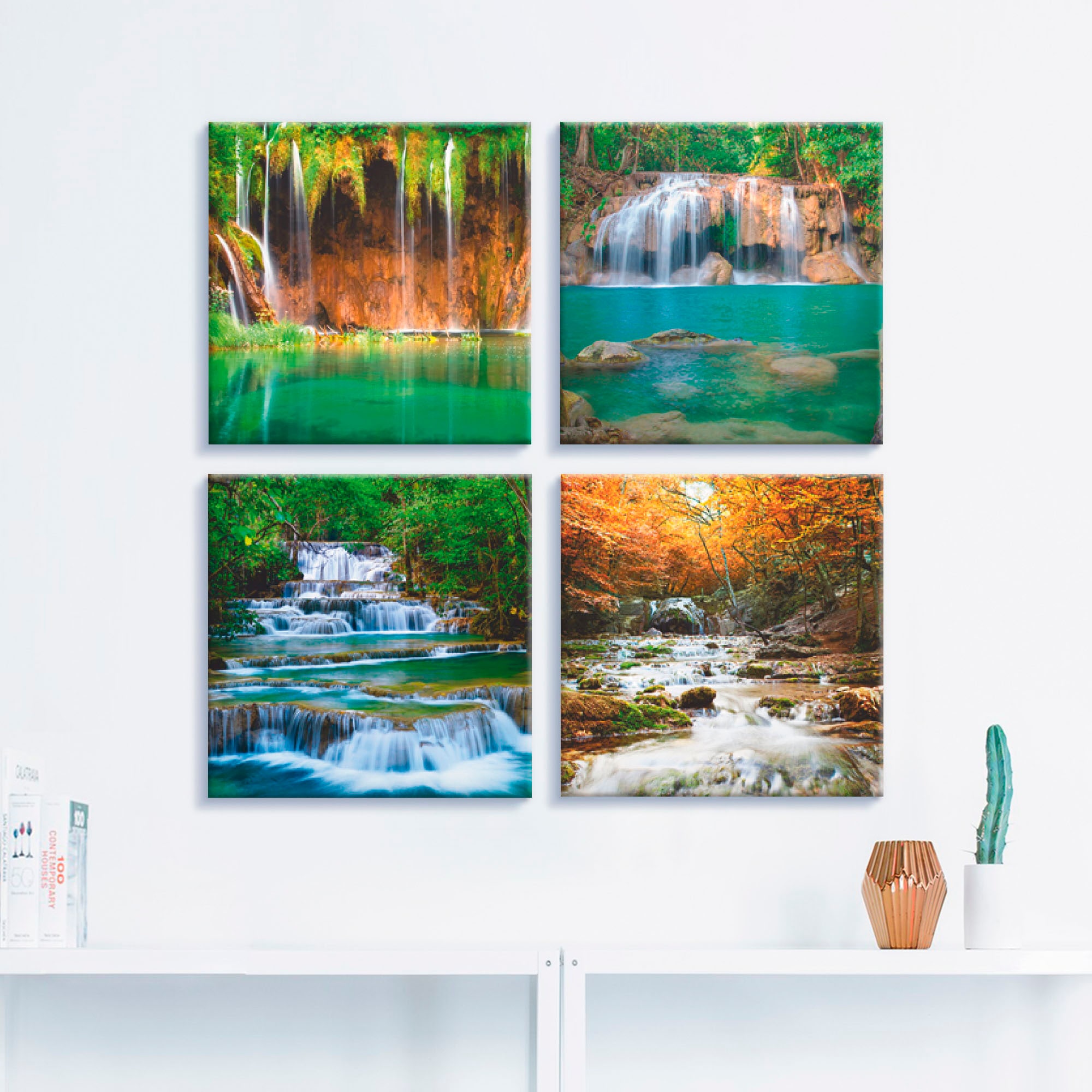 Artland Leinwandbild »Schöner Wasserfall im Wald«, Gewässer, (4 St.), 4er Set, verschiedene Größen