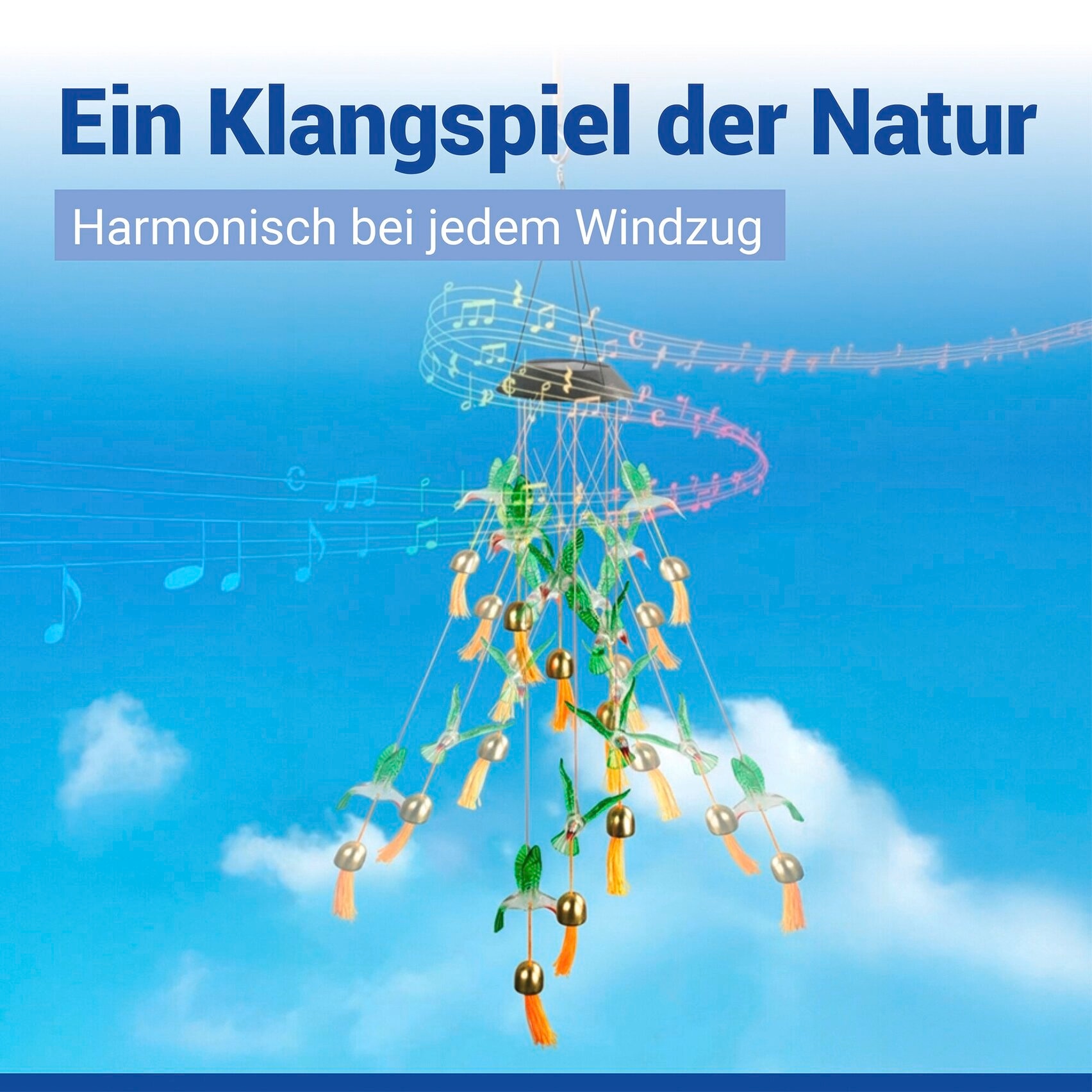Maximex LED Gartenleuchte »Modell Kolibri« Farbwechsler solarbetriebenes Windspiel mit 6 Glocken, dekorative Gartenbeleuchtung