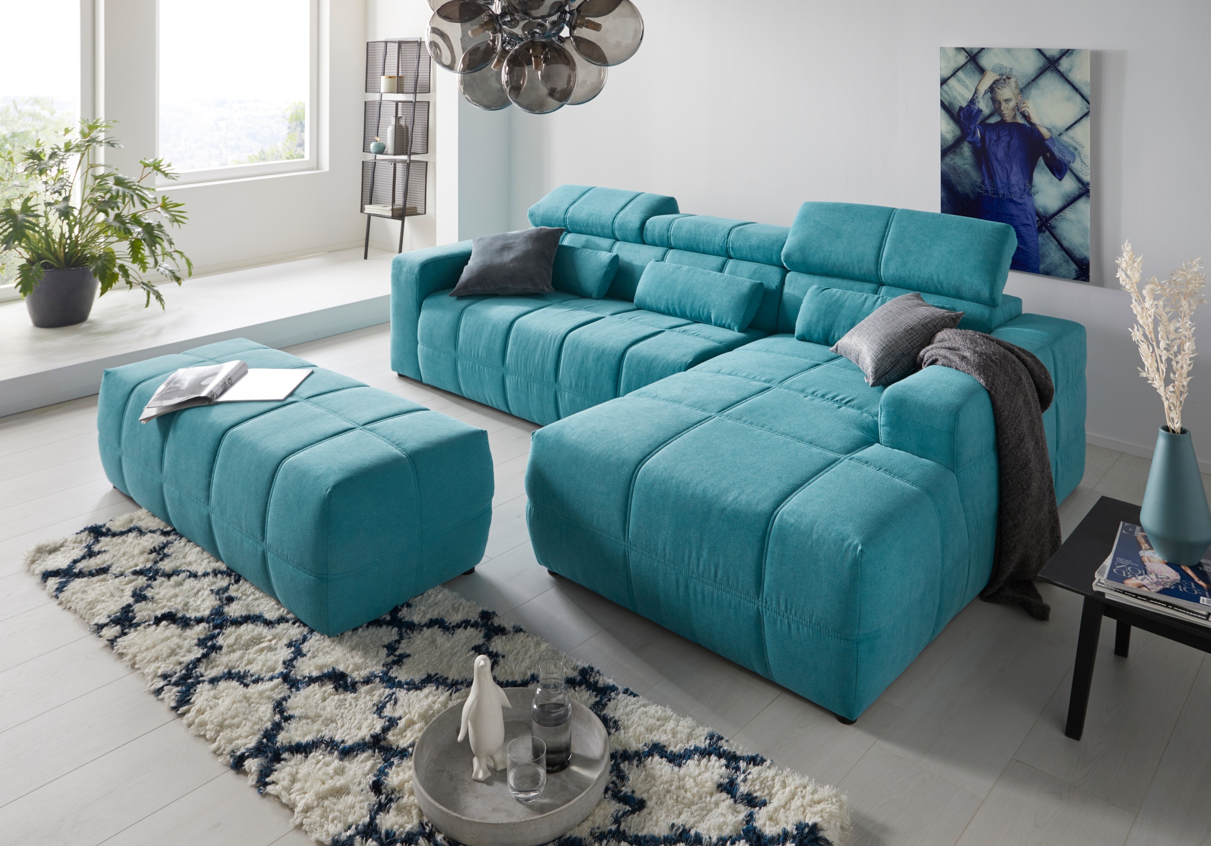 DOMO collection Ecksofa »Brandon große Ausführung B/T/H: 289/177/80 cm, auch in Leder und Cord«, mit Kopfteilverstellung, wahlweise Sitztiefenverstellung, L-Form
