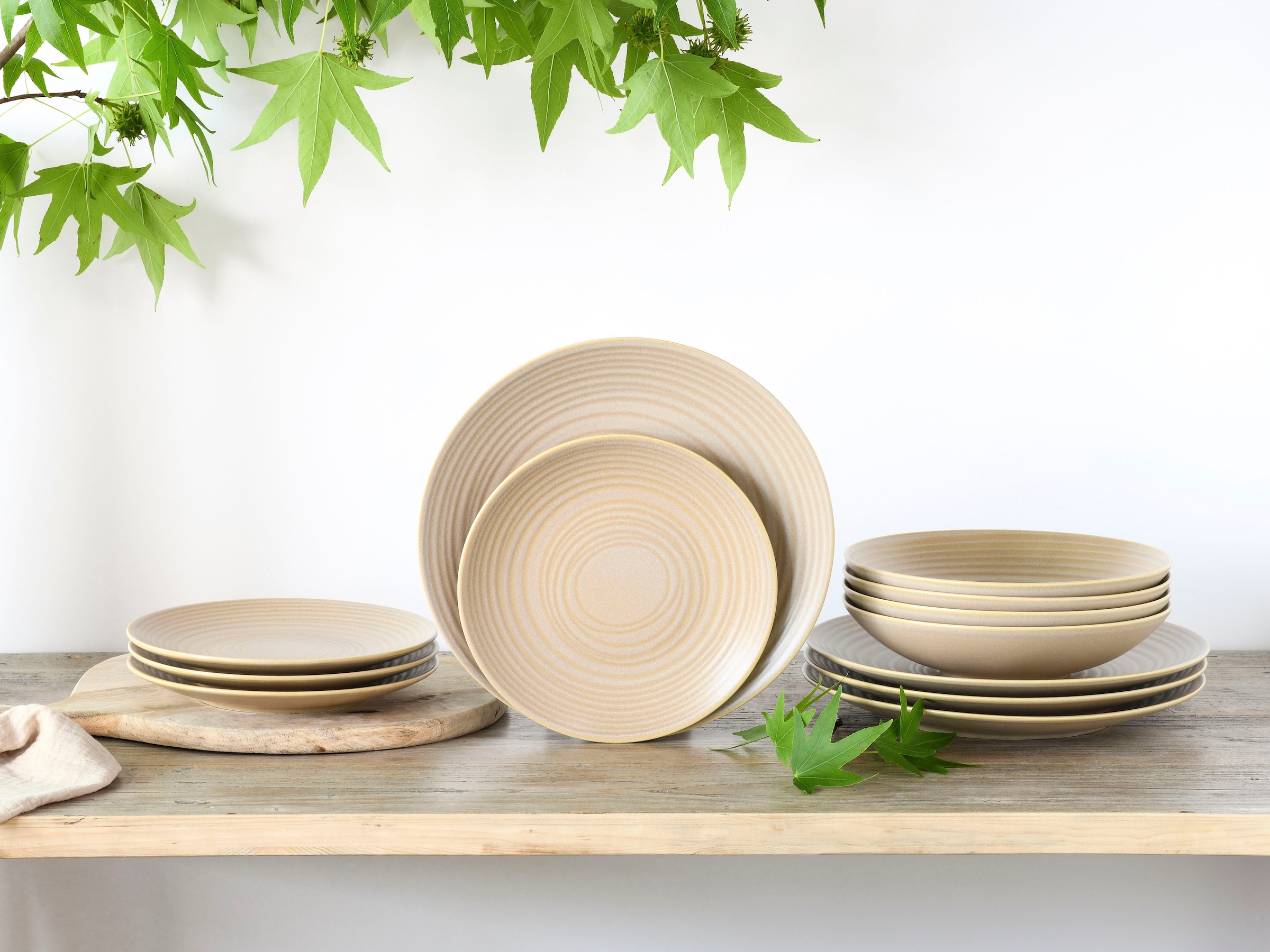 CreaTable Tafelservice »Lava Stone Sand«, (Set, 12 tlg.), robuste, kratzfeste, seidenmatte Glasur