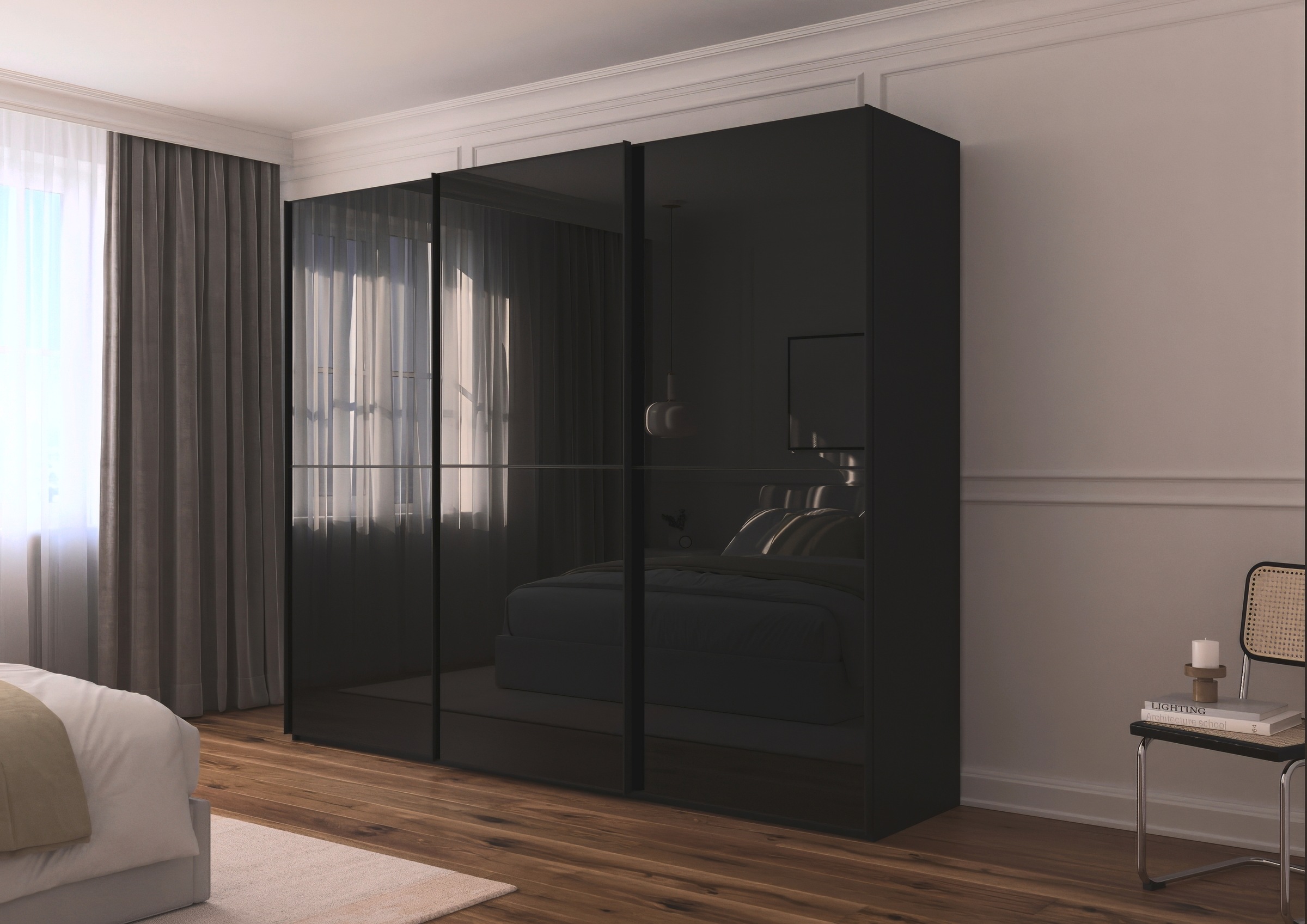 rauch Schwebetürenschrank »Kleiderschrank Schrank Garderobe Schlafzimmerschrank SCALE-DUO«, edle zweigeteilte Türen Glas-Front mit 3 Zierleisten MADE IN GERMANY