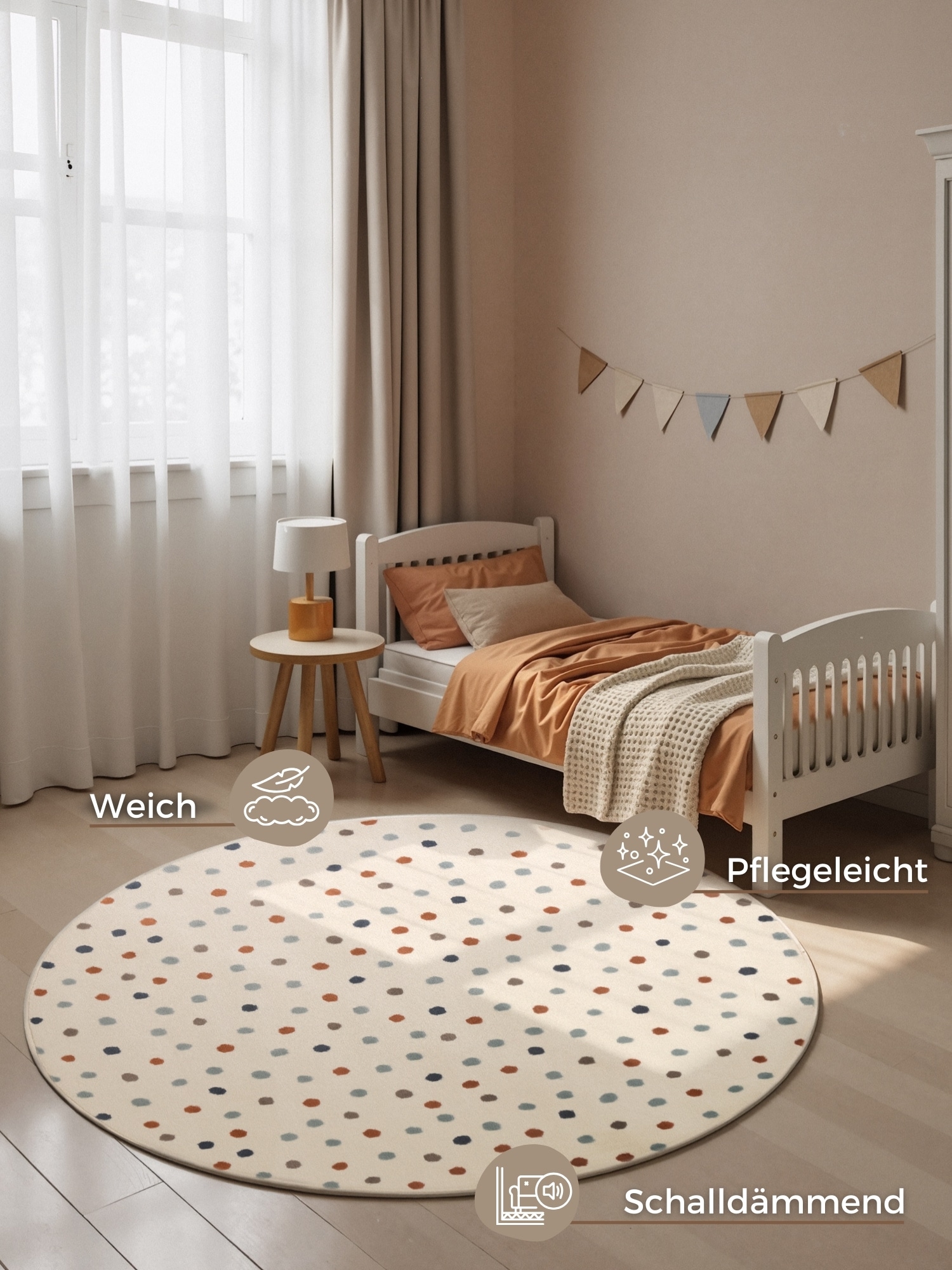 HANSE Home Kinderteppich »Konfetti« rund 10 mm Höhe Pflegeleicht, Weich, Kinderzimmer, Spielteppich, Spielunterlage