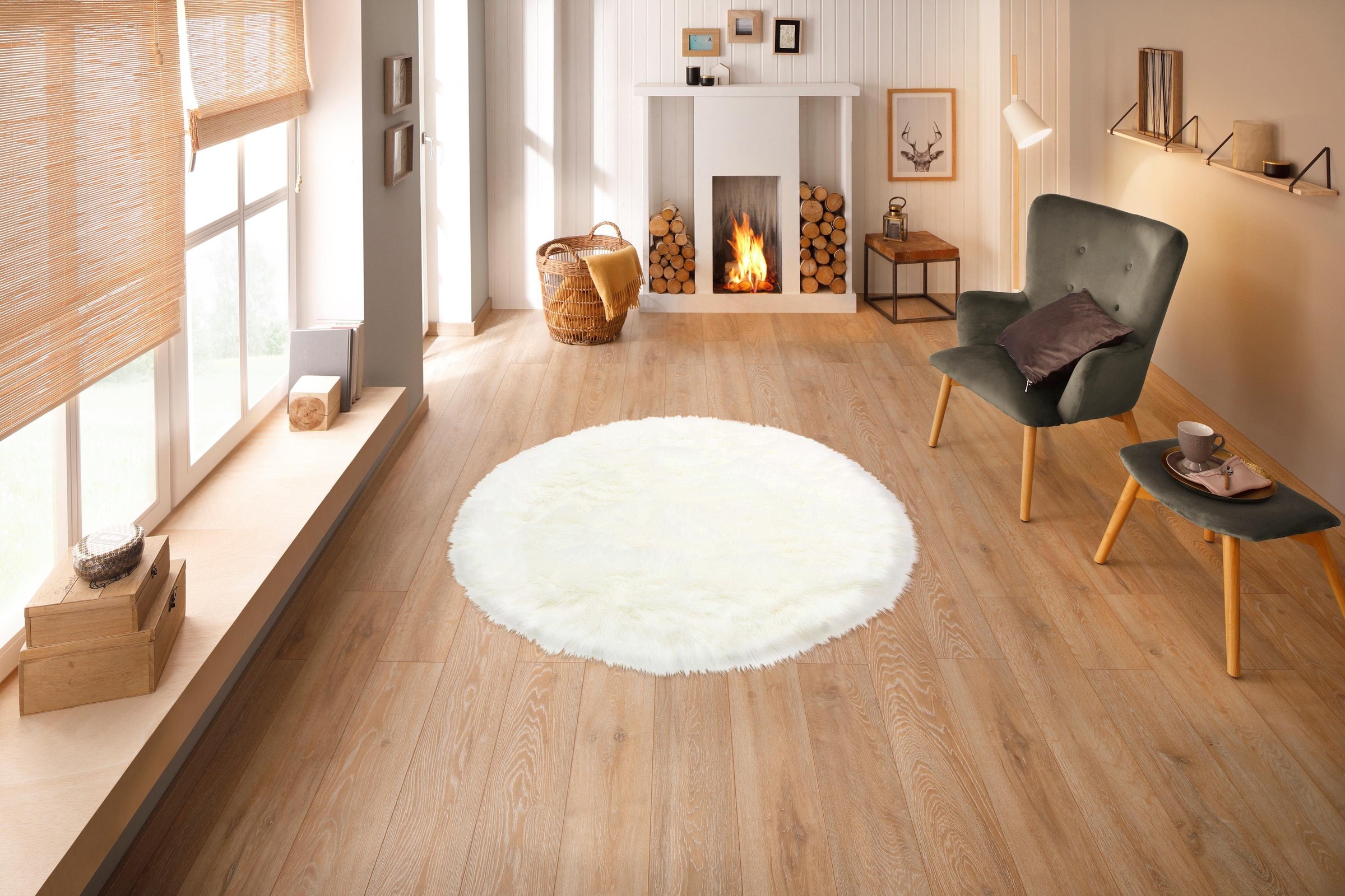 4. Bild von Home affaire Fellteppich »Valeria«, rund, 60 mm Höhe, Kunstfell Teppich, besonders weich und flauschig, fußbodenheizungsgeeignet, pflegeleicht, ideale Teppiche für Wohnzimmer, Schlafzimmer und Esszimmer