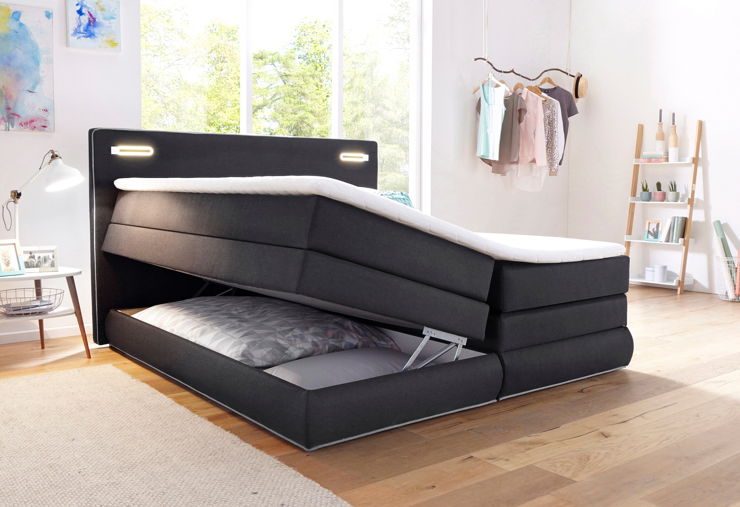 COLLECTION AB Boxspringbett »Ninoni mit Kaltschaummatratze«, inkl. Bettkasten, Topper und wahlweise mit LED-Beleuchtung