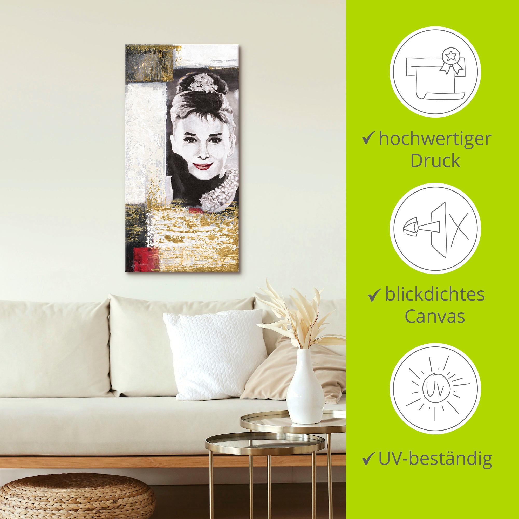 Artland Leinwandbild »Hollywood Legenden VI - Audrey Hepburn«, Porträts, (1 St.), auf Keilrahmen gespannt