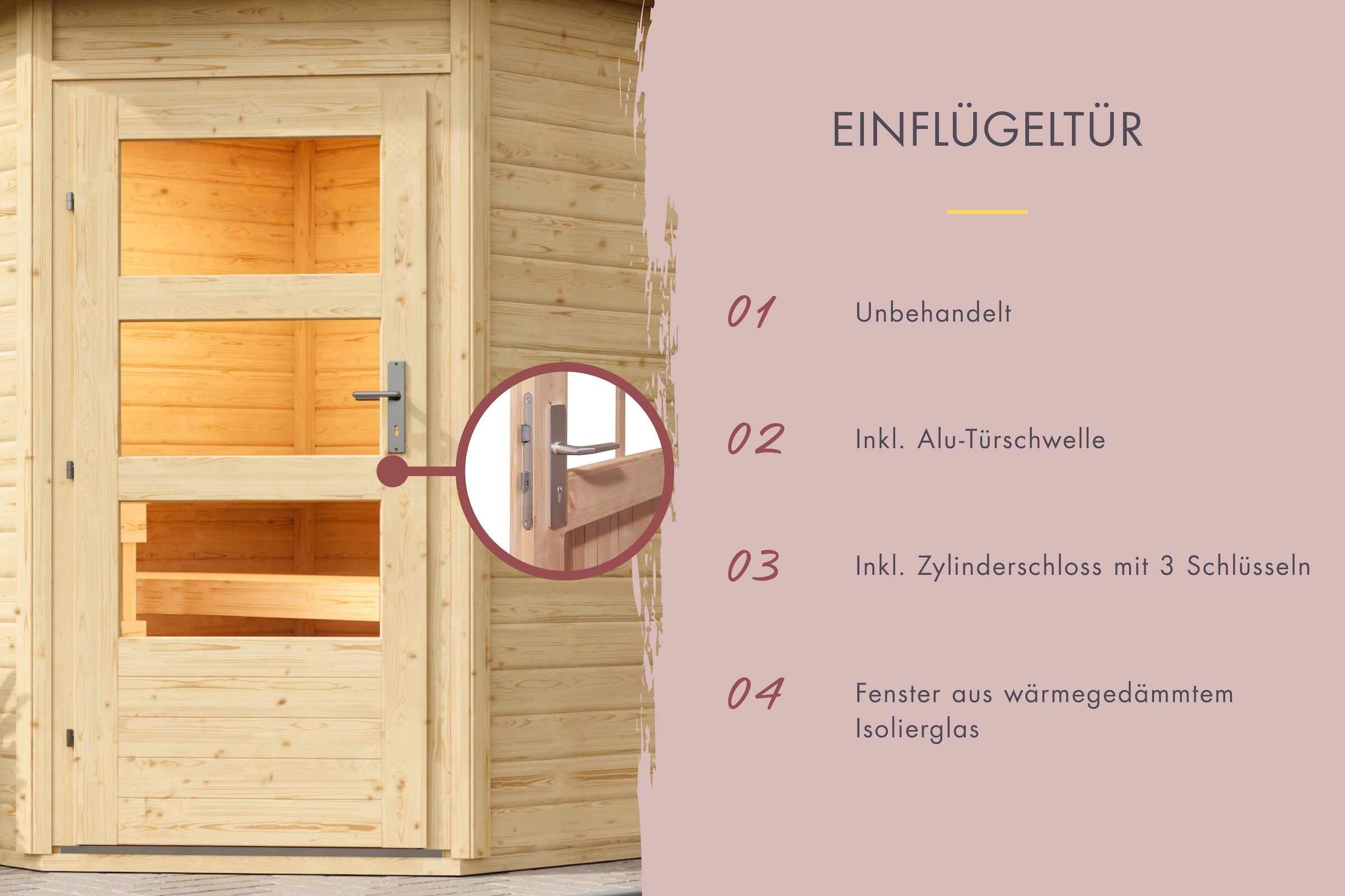 Karibu Saunahaus »»Fiete««, moderne Tür