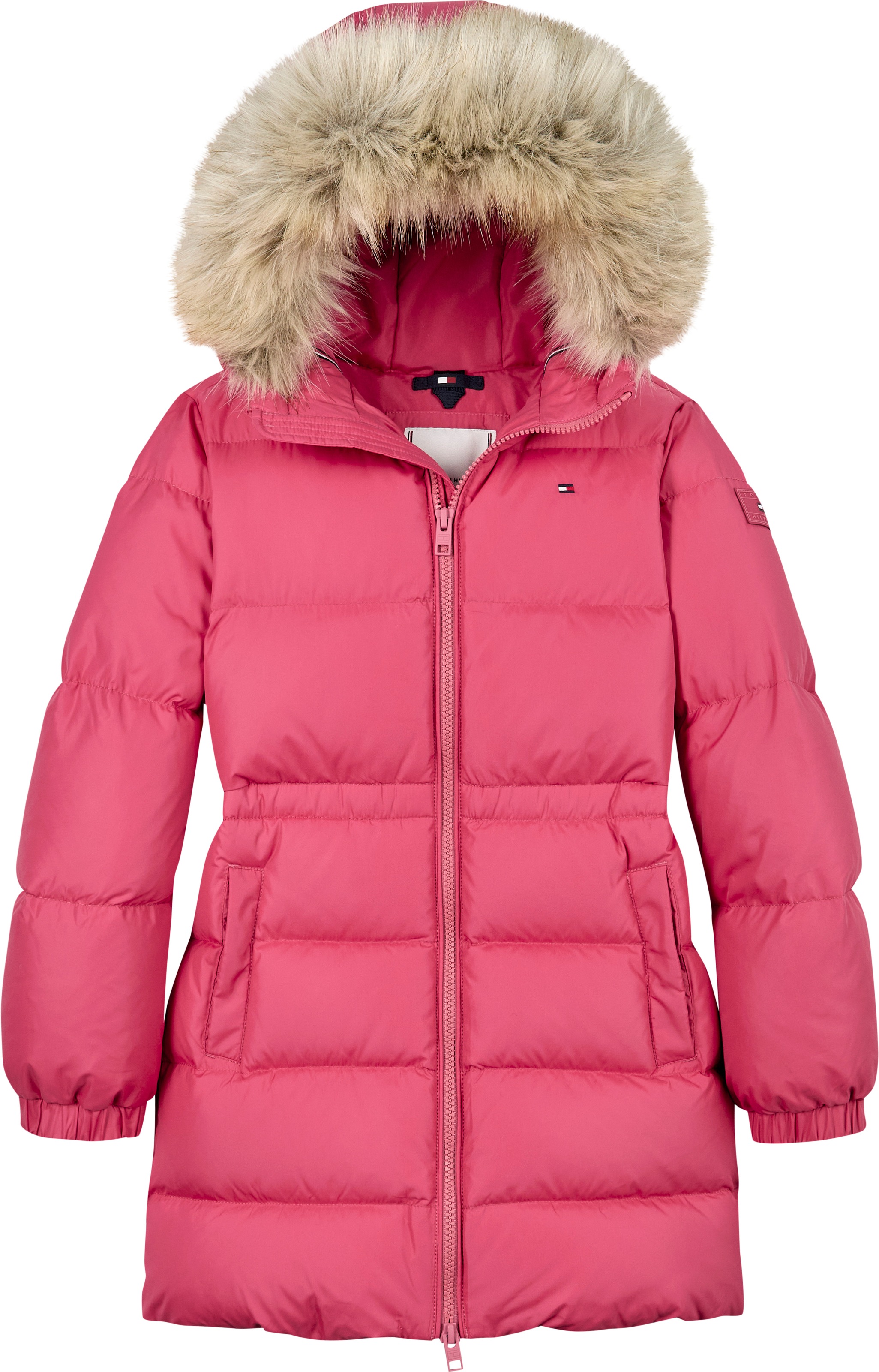 Tommy Hilfiger Steppjacke »LONG WAISTED DOWN JACKET«, mit Kapuze, mit Fellimitat