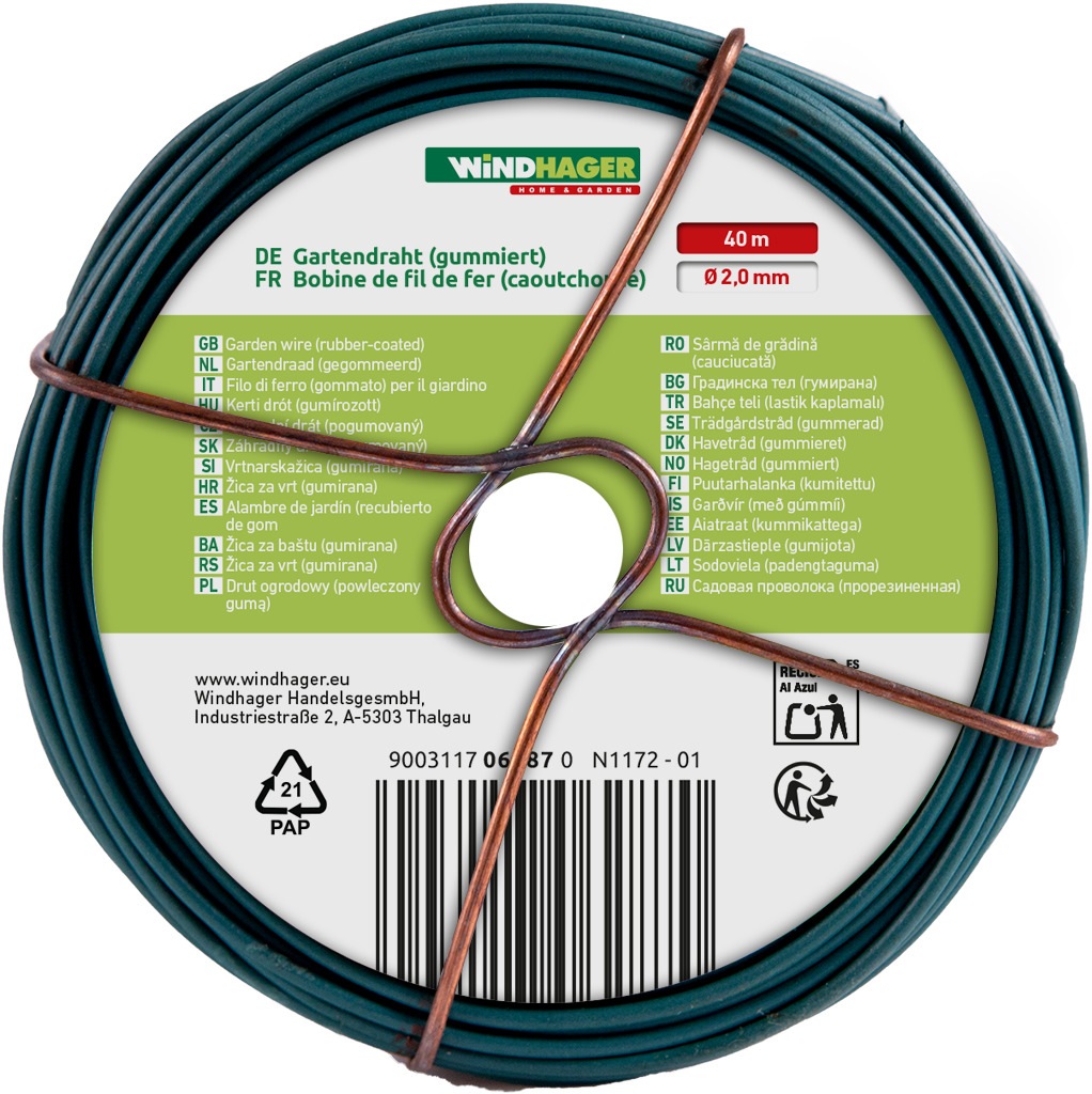Windhager Pflanzschnur »für Garten-, Binde- und Bastelarbeiten, Gartendraht« 1 Stk. tlg. Blumendraht 40 m x 2 mm, Gummiert, grün
