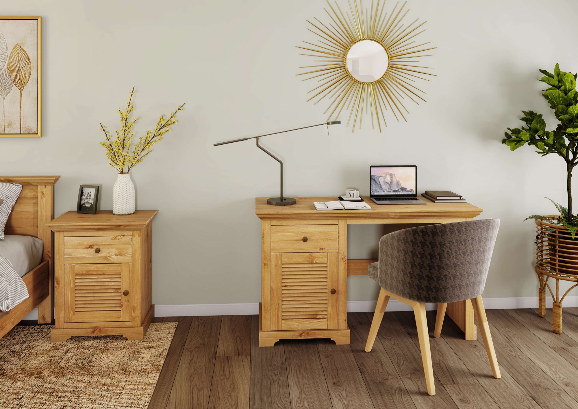 Home affaire Schreibtisch »Ayanna«, Massivholz, mit Schublade und Tür, Lamellenfront, Breite 130 cm