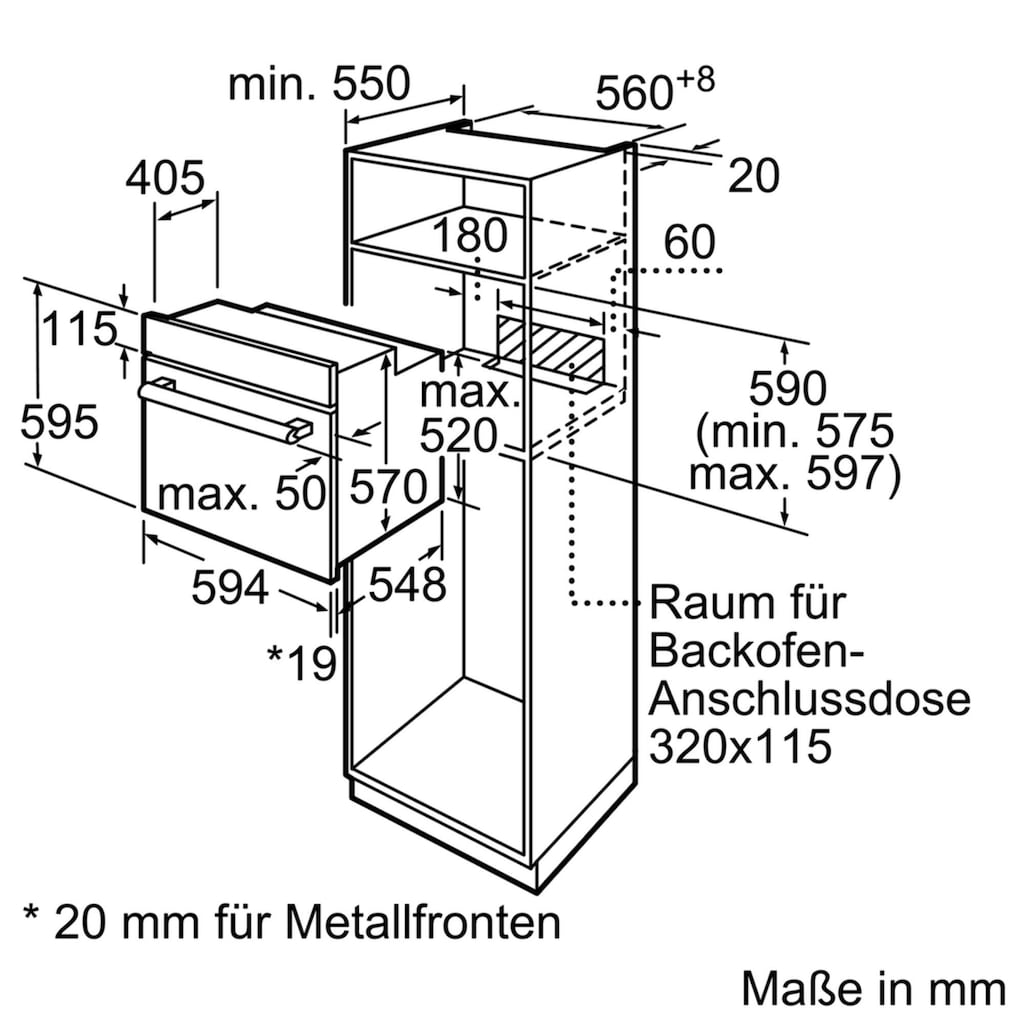 SIEMENS Backofen-Set »EQ112KA0ZM«, HB113FBS1, mit Teleskopauszug nachrüstbar, (Set)