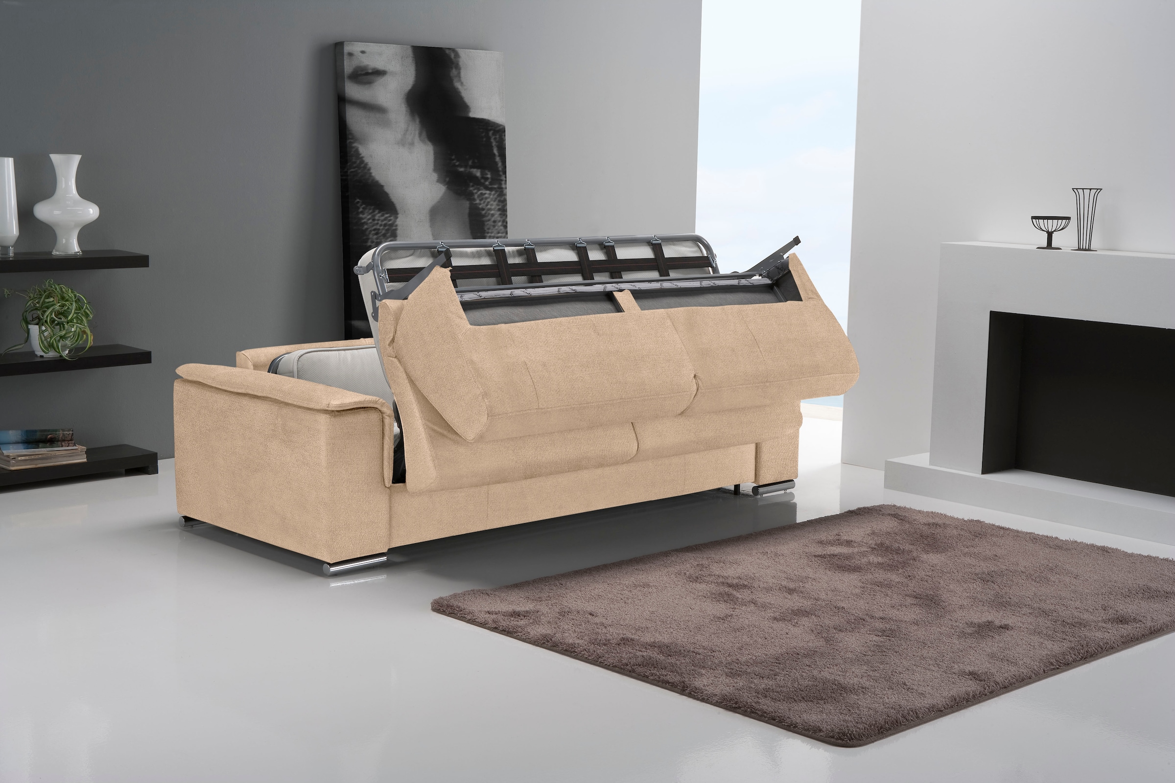 Egoitaliano Schlafsofa »Cecilia, modern & elegant, erstklassiger Sitzkomfort, Dauerschläfer«, inkl. Matratze und hochwertigem Metallbettrahmen, toller Schlafkomfort