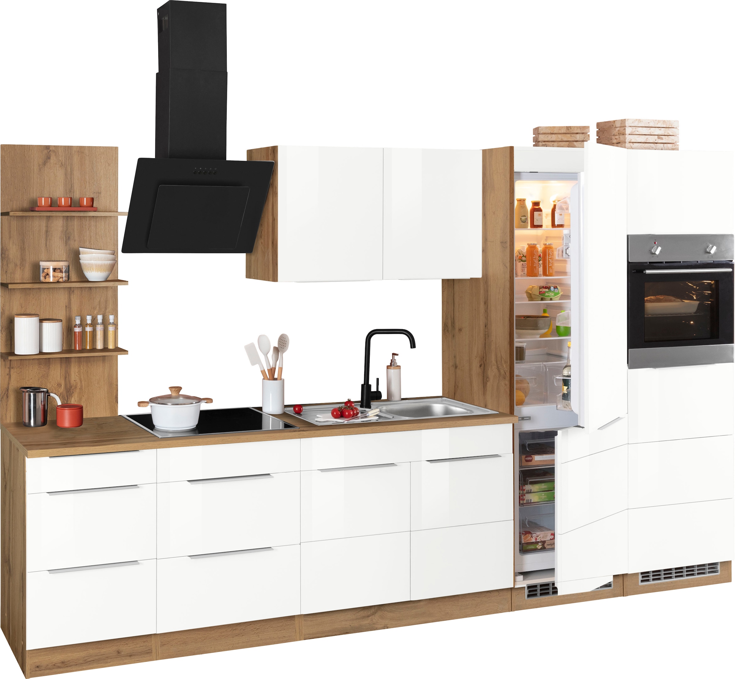 KOCHSTATION Küchenzeile »KS-Brindisi Breite 330 cm«, wahlweise mit E-Geräten und Induktion, mit MDF-Fronten und Regal