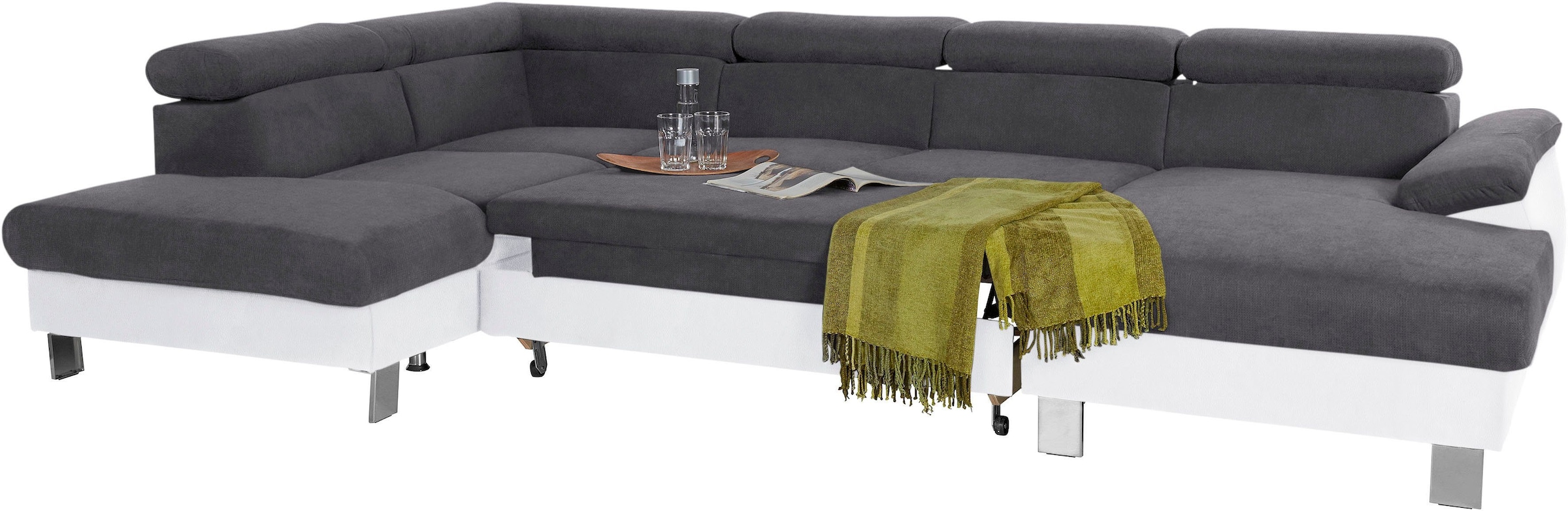 COTTA Polstergarnitur »Komaris U-Form«, (Set), Set bestehend aus: Wohnlandschaft mit Kopfteilverstellung & Hocker