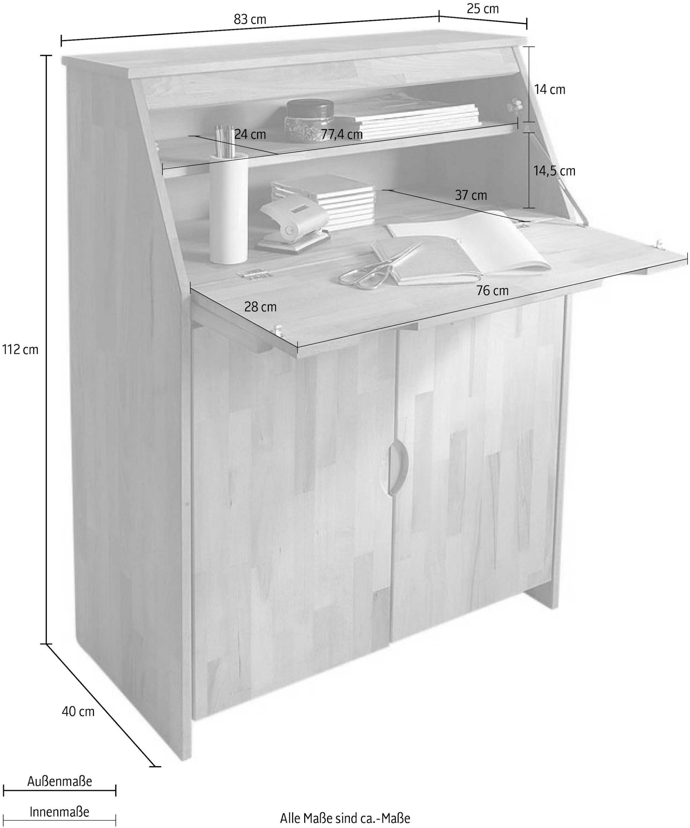 Woltra Sekretär »Luzern, Schreibtisch,«, kompakter Home-Office-Tisch,  Massivholz, Breite 83 cm im Online-Shop kaufen