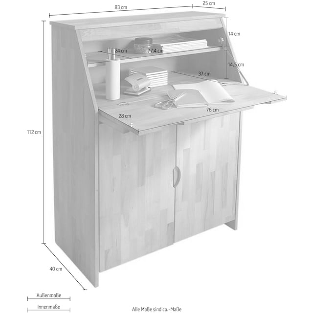 Woltra Sekretär »Luzern, Schreibtisch,«, kompakter Home-Office-Tisch,  Massivholz, Breite 83 cm im Online-Shop kaufen