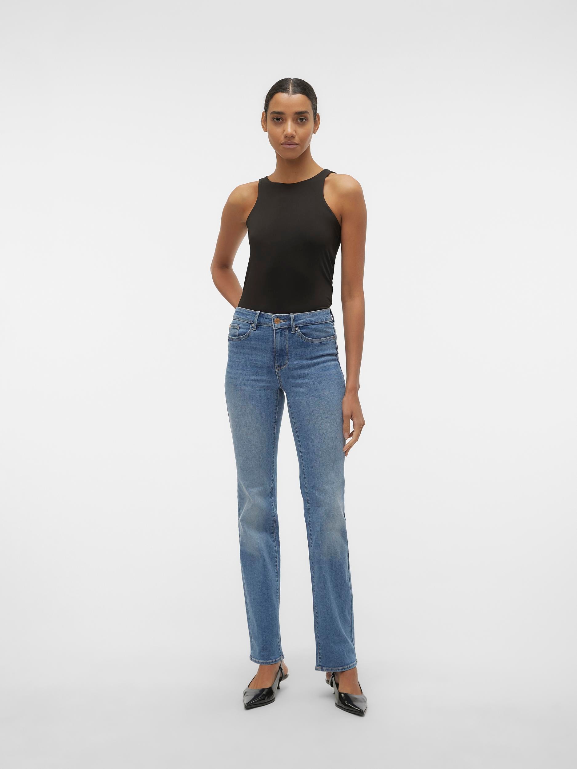 Vero Moda Straight-Jeans »VMFLASH MR STRAIGHT JEANS LI347 GA NOOS« Baumwollmischung mit Stretch, regular waist, straight fit