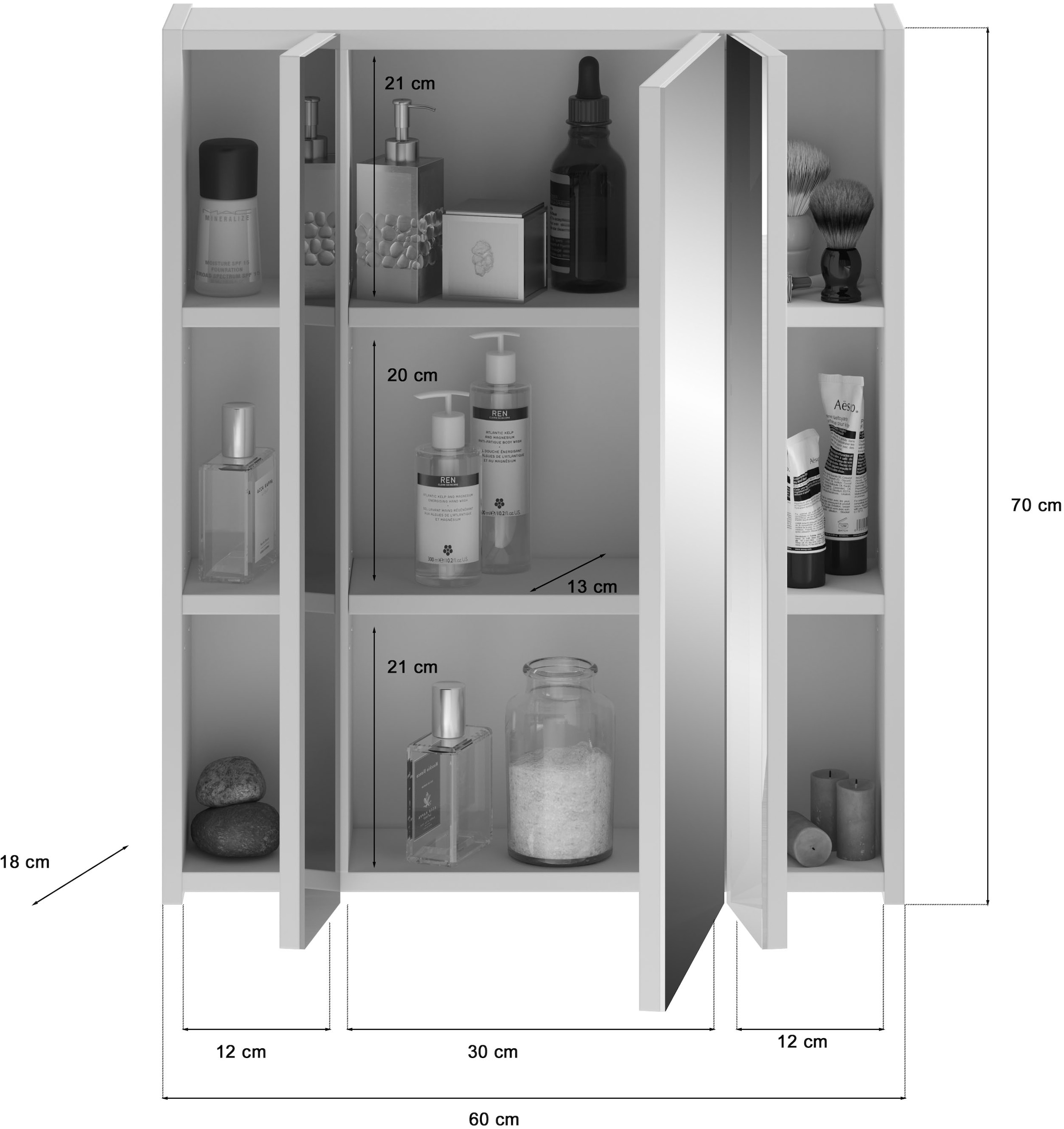 INOSIGN Badmöbel-Set »Malmö, 3 teilig, bestehend aus:«, (Set, 3 St.), Hochschrank, Waschbeckenunterschrank, Spiegel
