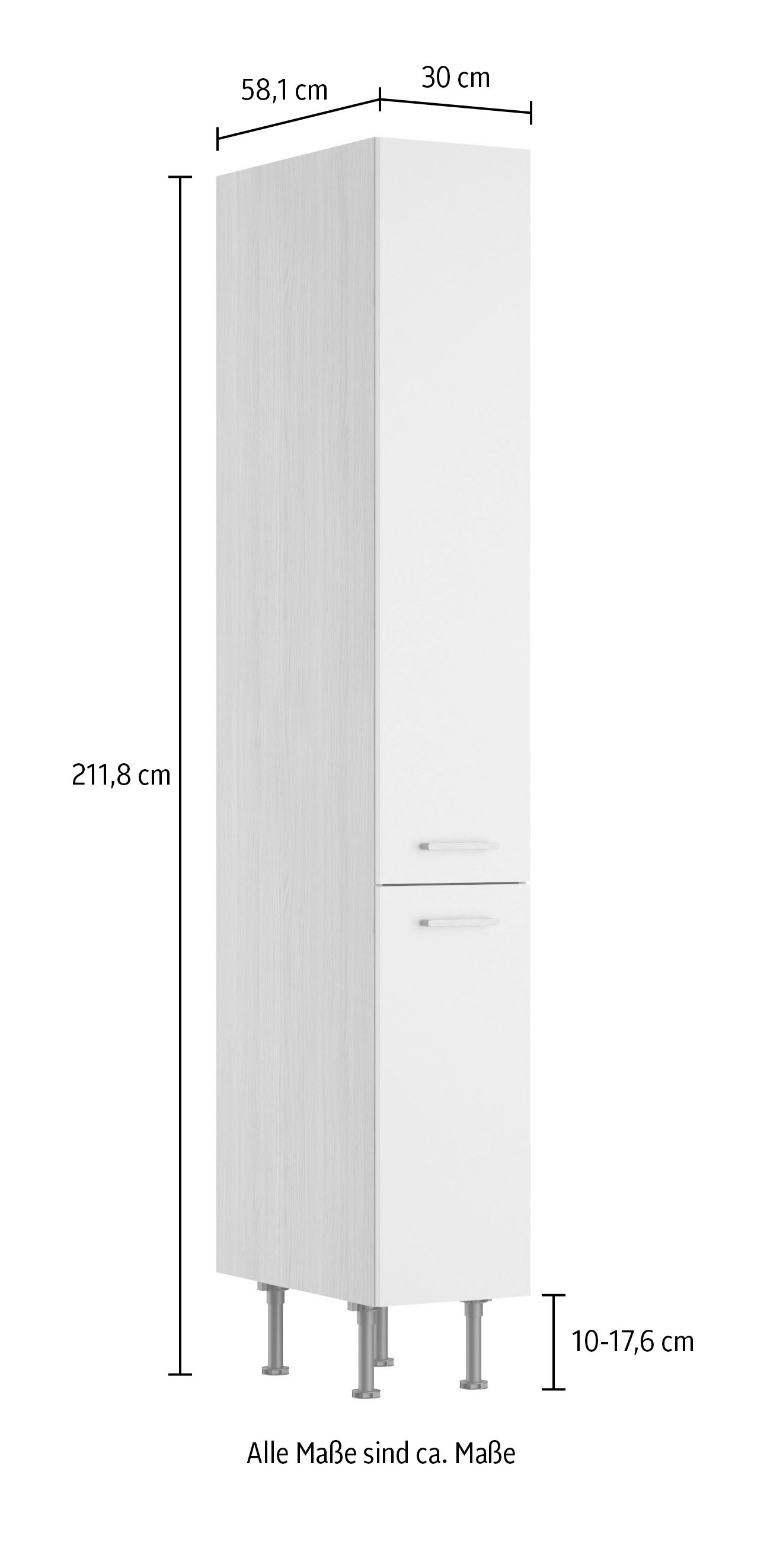 KOCHSTATION Apothekerschrank »KS-Lucy« Breite 30 cm, mit 2 Auszügen, Soft-Close, höhenverstellbare Füße