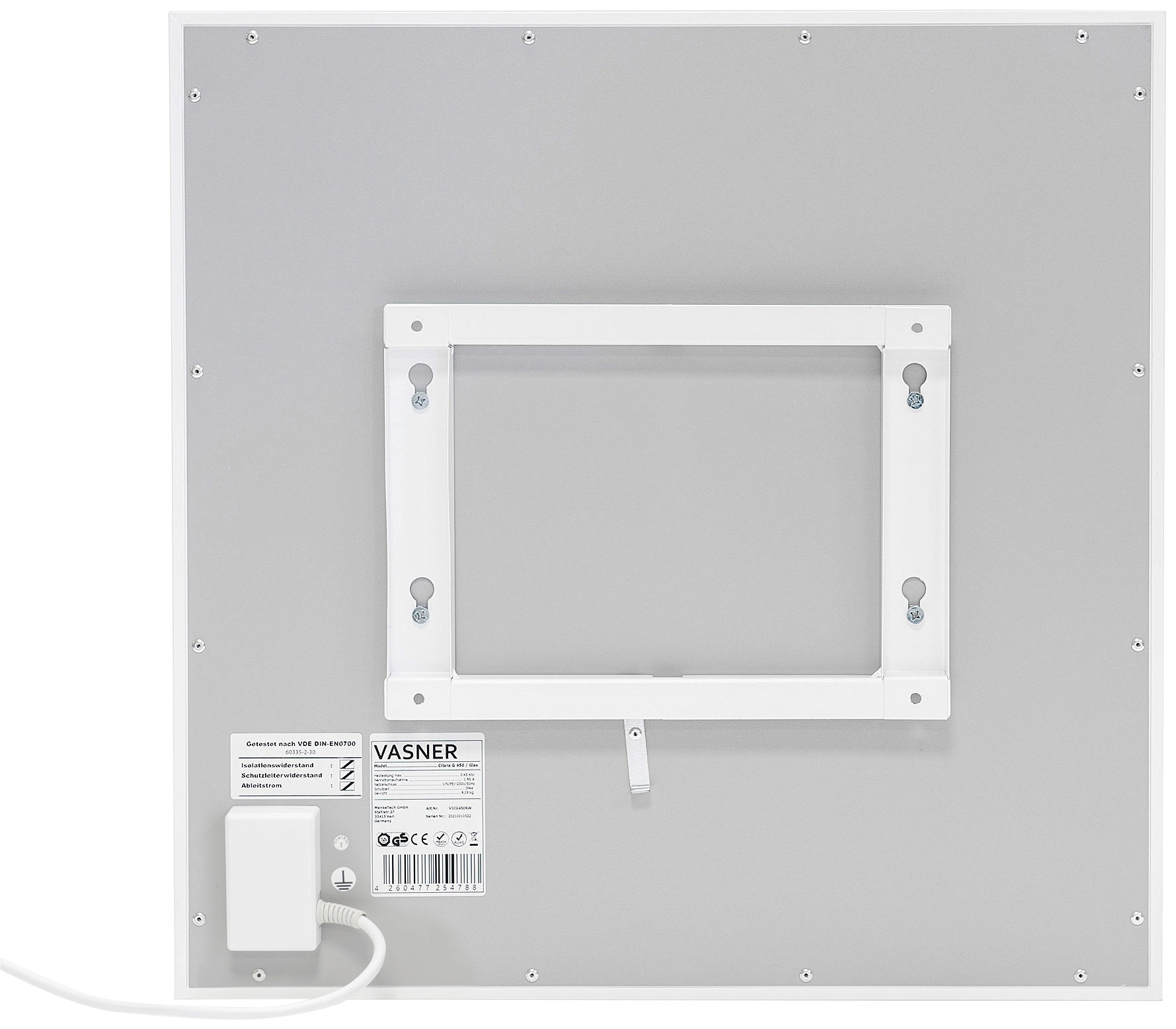 Vasner Infrarotheizung »Glas mit Rahmen weiß, 450 W, Citara G«, Infrarot Glasheizung, IP44 Bad geeignet