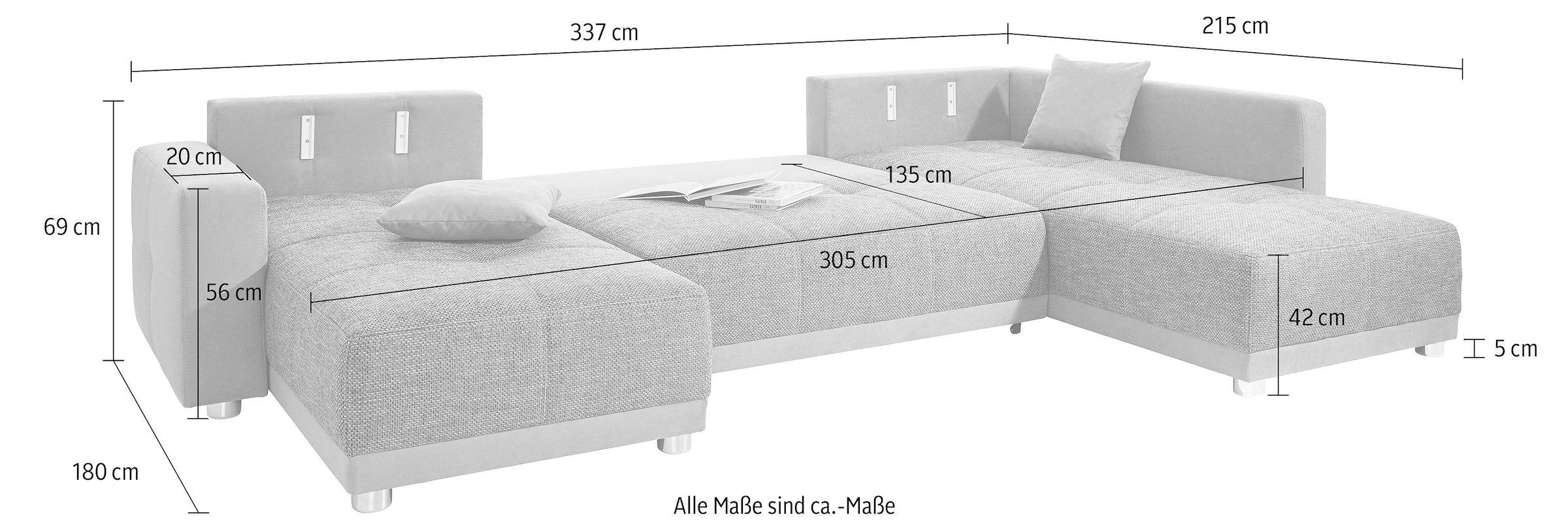 Jockenhöfer Gruppe Wohnlandschaft Orlando, mit Bettfunktion und Bettkasten, inklusive 2 Kopfstützen