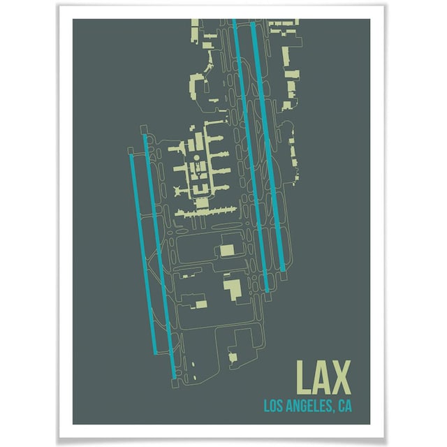 Wall-Art Poster »Wandbild LAX Grundriss Los Angeles«, Grundriss, (1 St.),  Poster, Wandbild, Bild, Wandposter auf Raten kaufen