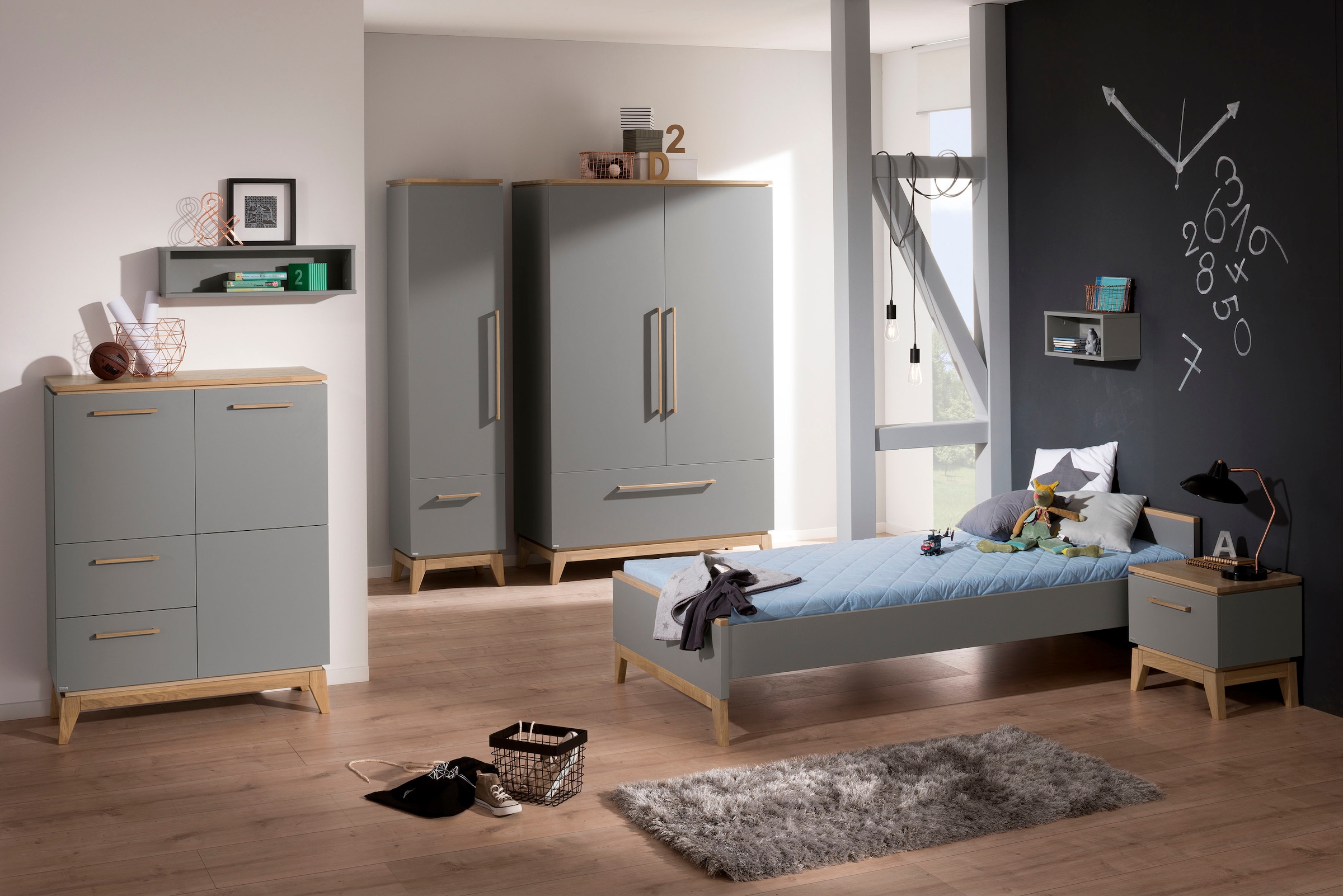 PAIDI Highboard »STIENE in Beige oder Grau, 2 Schubladen und 2 Türen mit Soft-Close« B/H/T ca. 95/123/40cm,  stabiles Regal mit Massivholz, Standregal, geprüfte Qualität