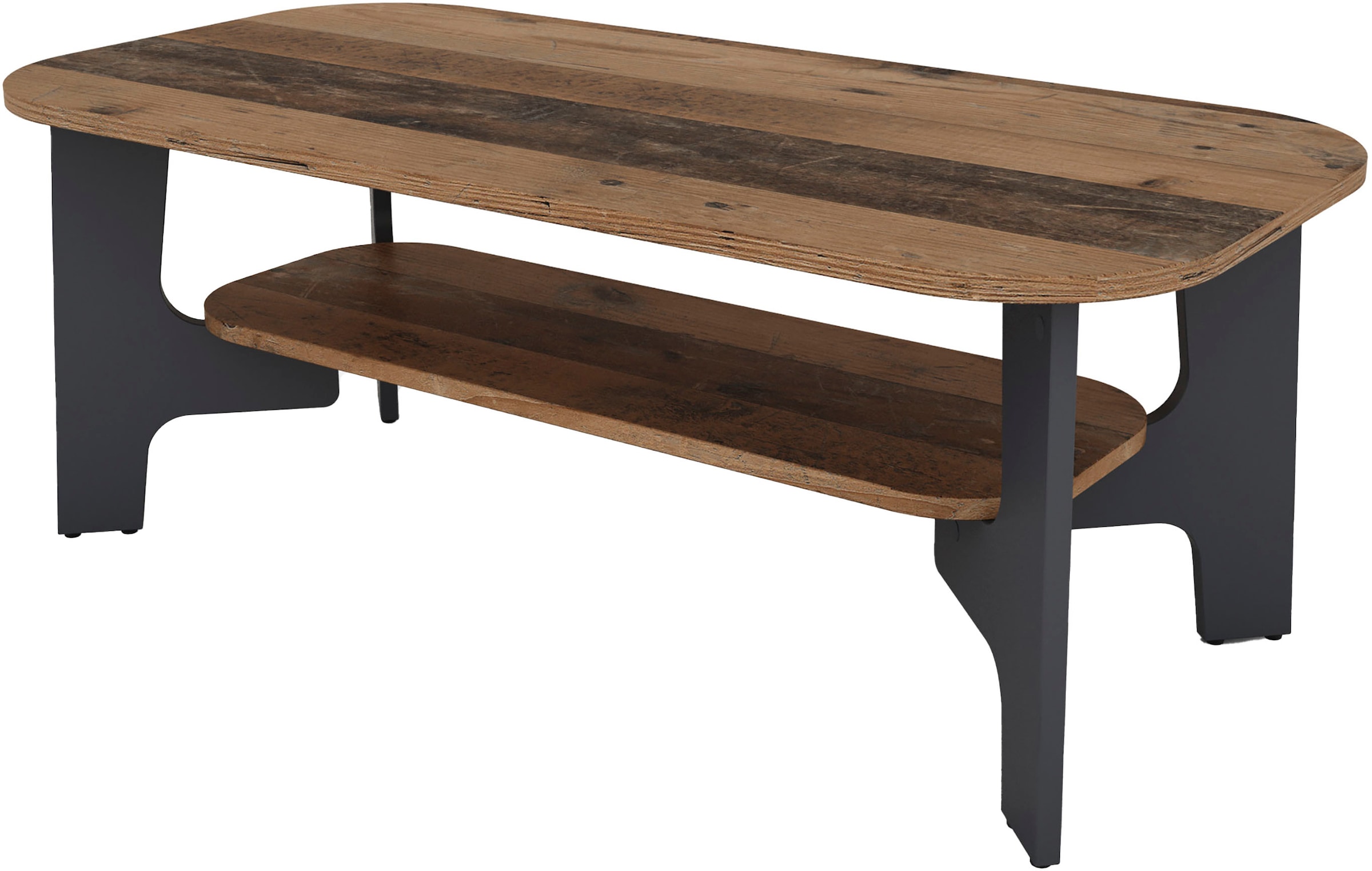 byLIVING Couchtisch »JONNY« Tischplatte Artisan Eiche o. Old Wood, Gestell anthrazit, Ablageboden