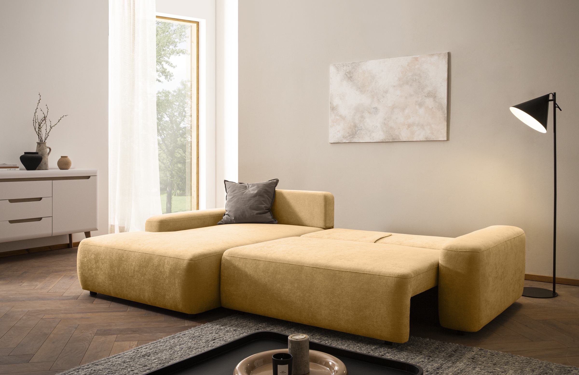 INOSIGN Ecksofa »TORGE (264cm), Schlafsofa in Cord, Samtvelours o Struktur fein, L-Form«, Schlaffunktion, Bettkasten, Liegefläche: 125/210 cm