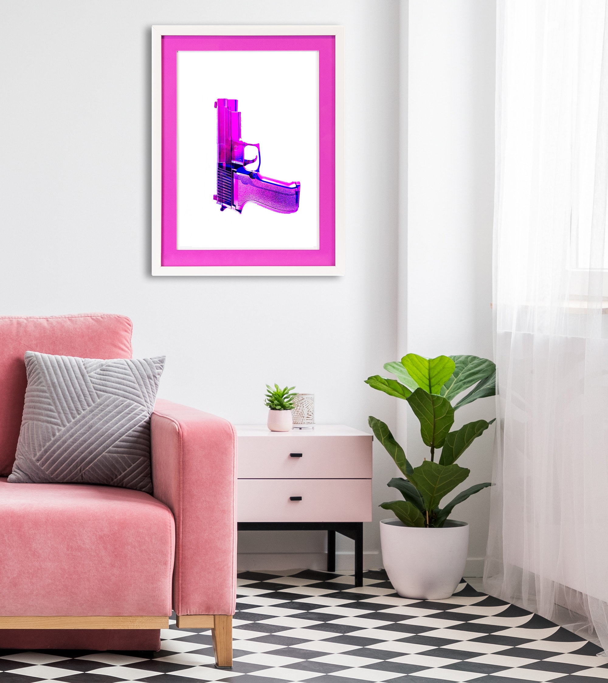 queence Bild mit Rahmen »Waffe, Pistole, pink«, Sport, (1 St.), Poster mit günstig online kaufen