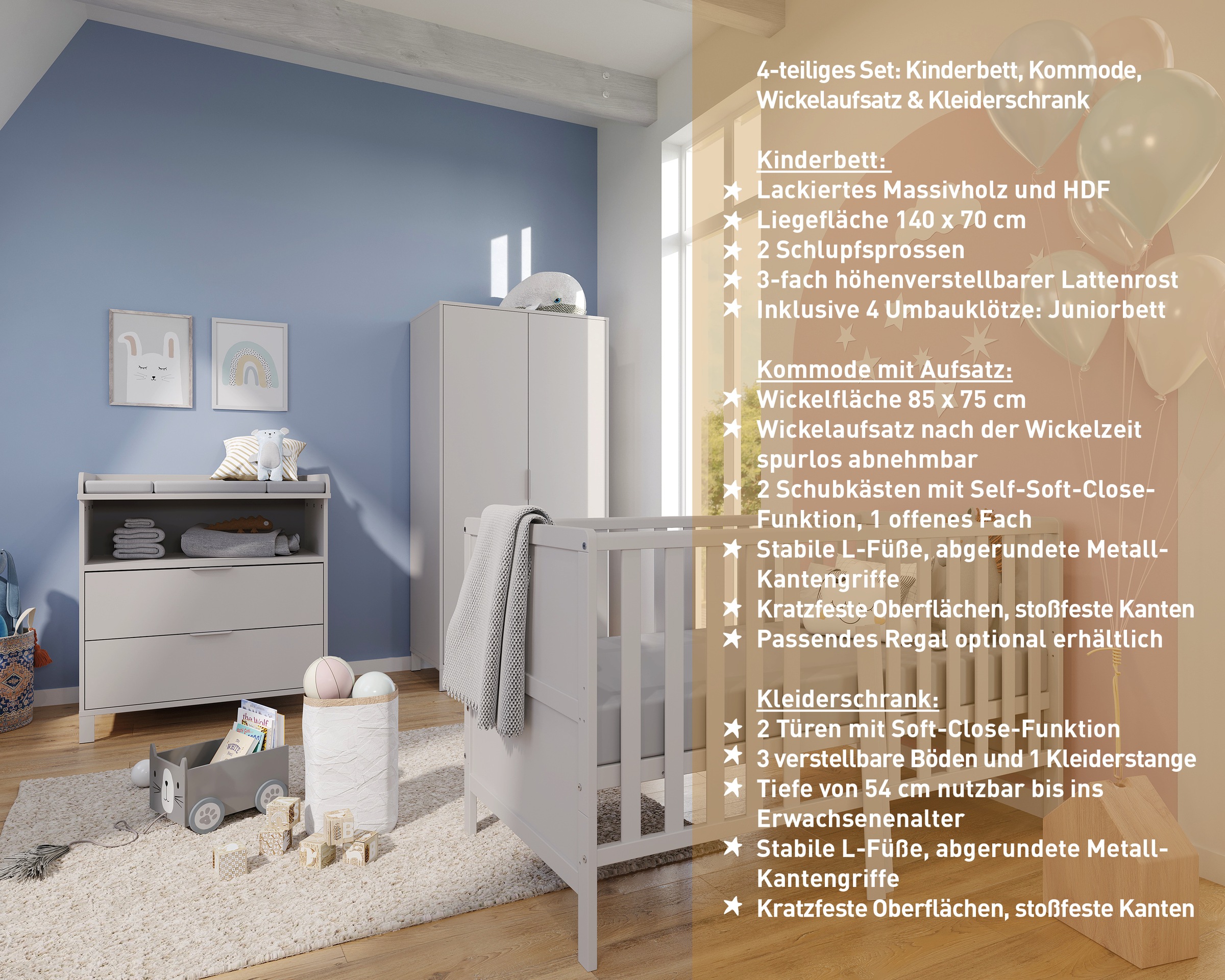GERMANIA Babymöbel-Set »GW-Alkmaar«, (4 tlg.), mit mitwachsendem Kinderbett