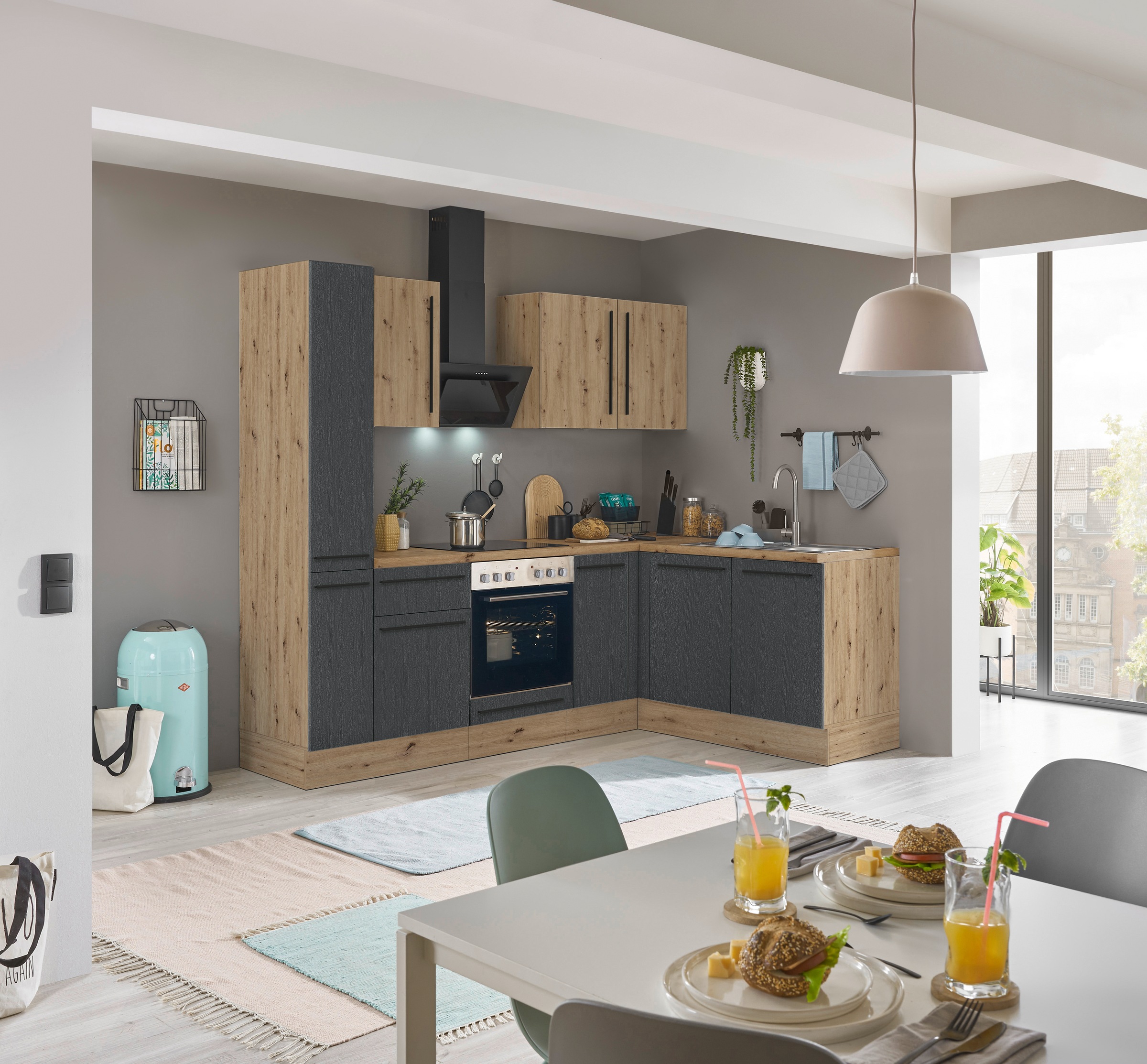 KOCHSTATION Winkelküche »Florida, Stellbreite 240x165 cm« wahlweise mit E-Geräten, mit Softclose für Türen und Schubkästen