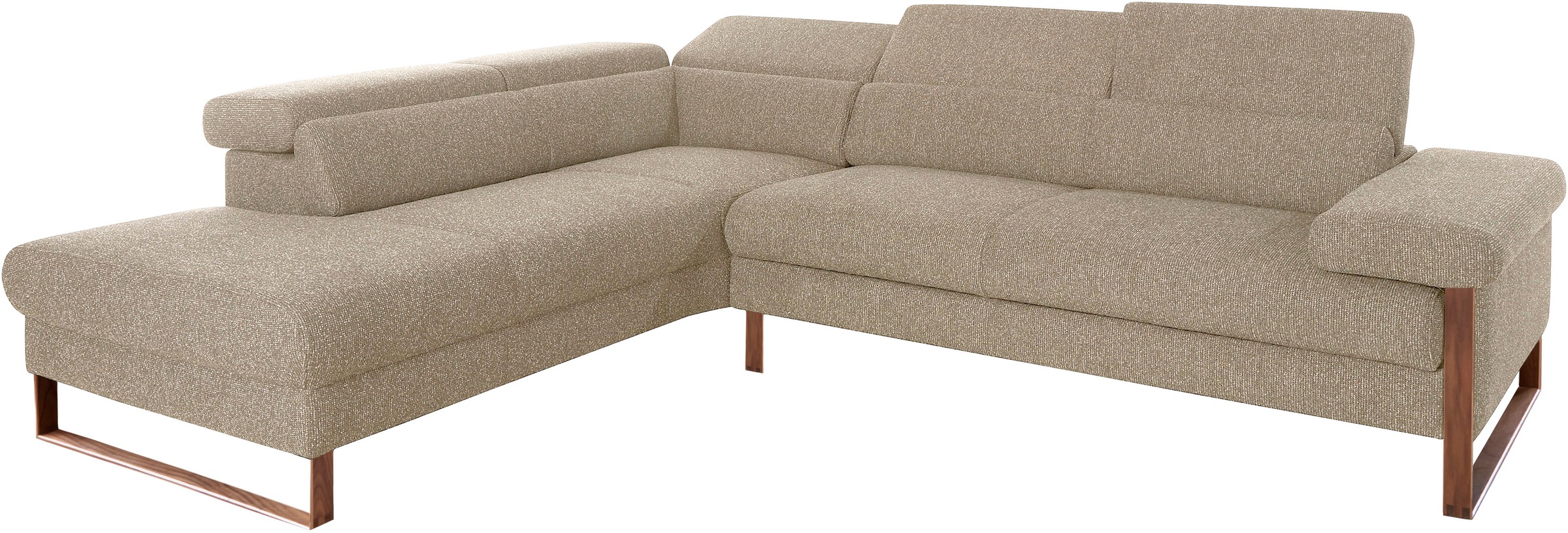 W.SCHILLIG Ecksofa »finn, Designsofa mit tollem Sitzkomfort, bequem, L-Form«, German Design Award 2016, Fußgestell Nussbaum natur, Breite 281 cm