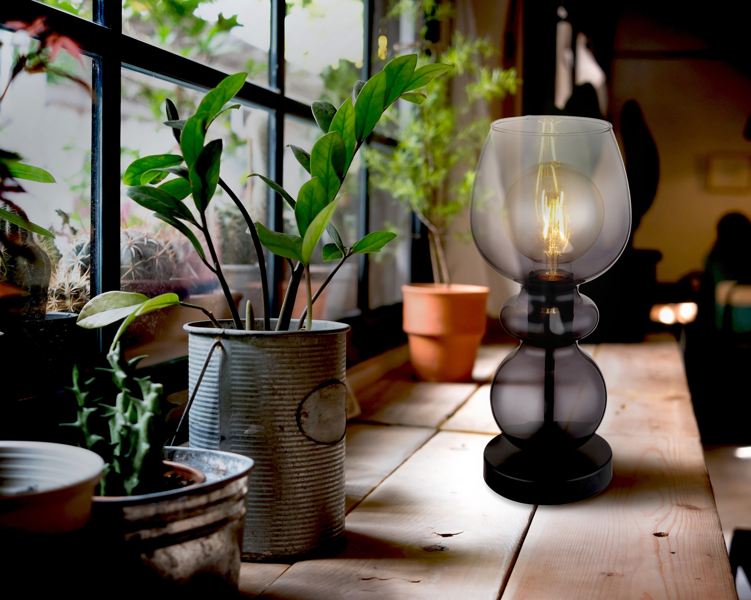 GLOBO LIGHTING Tischleuchte »CLARITY« E27 1 Stk. Tischlampe Glas rauchfarbe günstig online kaufen