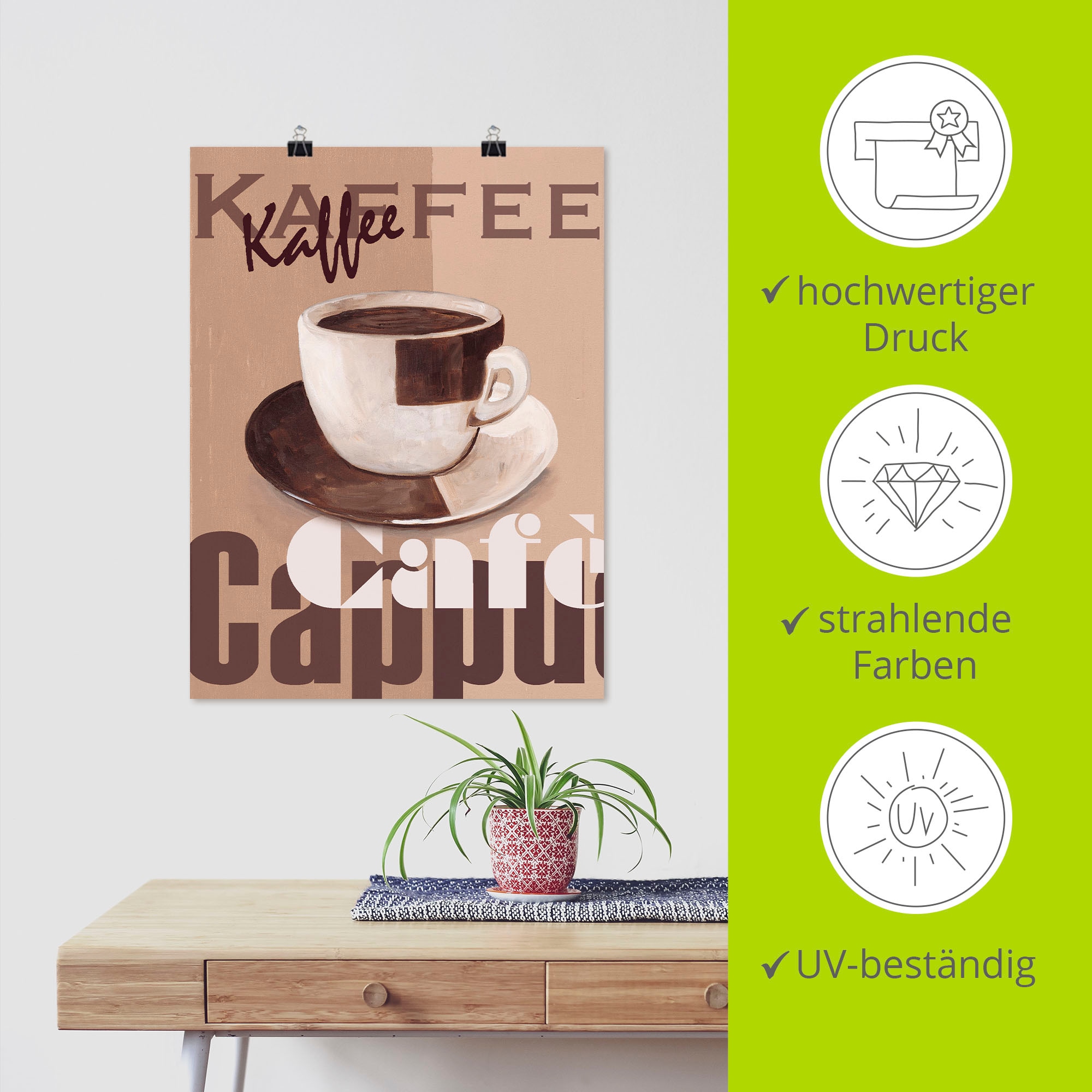 Artland Poster »Kaffee«, Getränke, (1 St.), als Alubild, Leinwandbild, Wandaufkleber oder Poster in versch. Größen