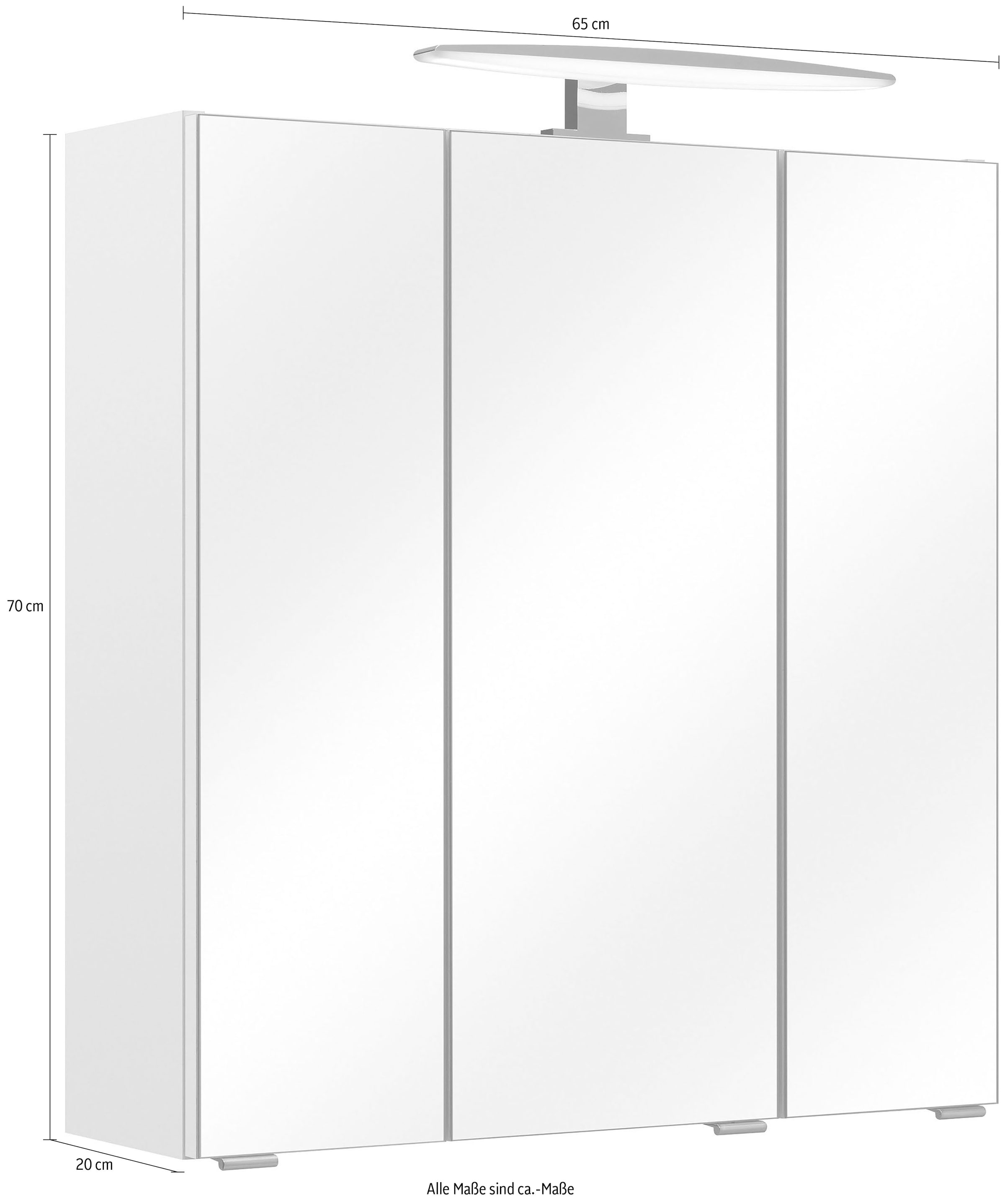 Saphir Spiegelschrank »Quickset 953 Badschrank, 3 Spiegeltüren, 6 Einlegeböden, 65 cm breit« inkl. LED-Beleuchtung, Türdämpfer, Schalter-/Steckdosenkombination