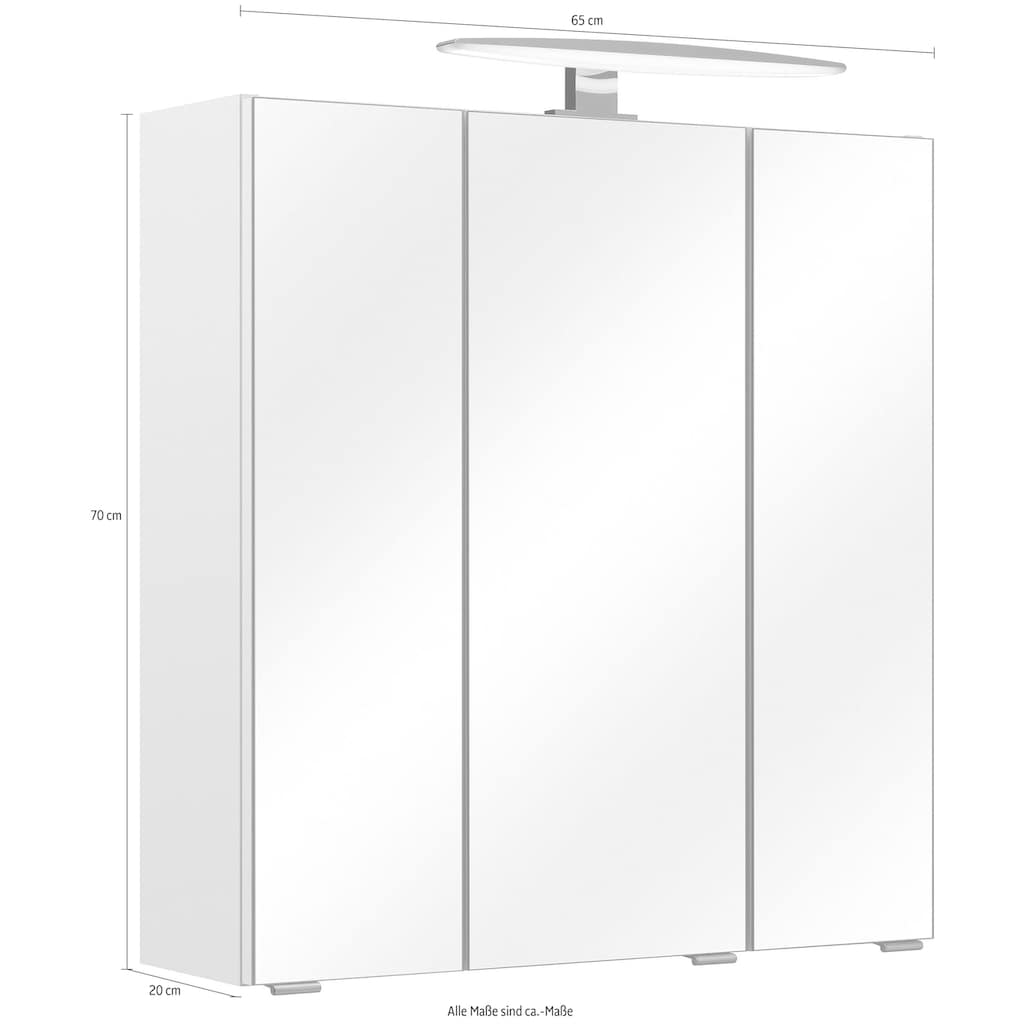 PELIPAL Spiegelschrank »Quickset 953«, Breite 65 cm, 3-türig, LED-Beleuchtung, Schalter-/Steckdosenbox, Türdämpfer