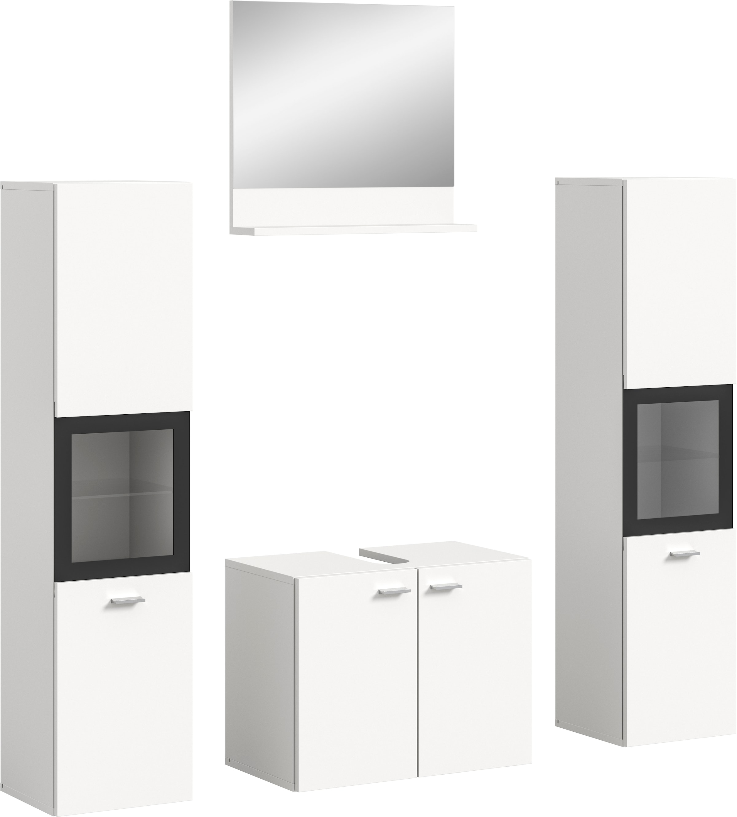 welltime Badmöbel-Set »Tampa, Breite 137cm, 4-teilig«, (4 St.), Waschbeckenunterschrank, Spiegel, Hochschrank