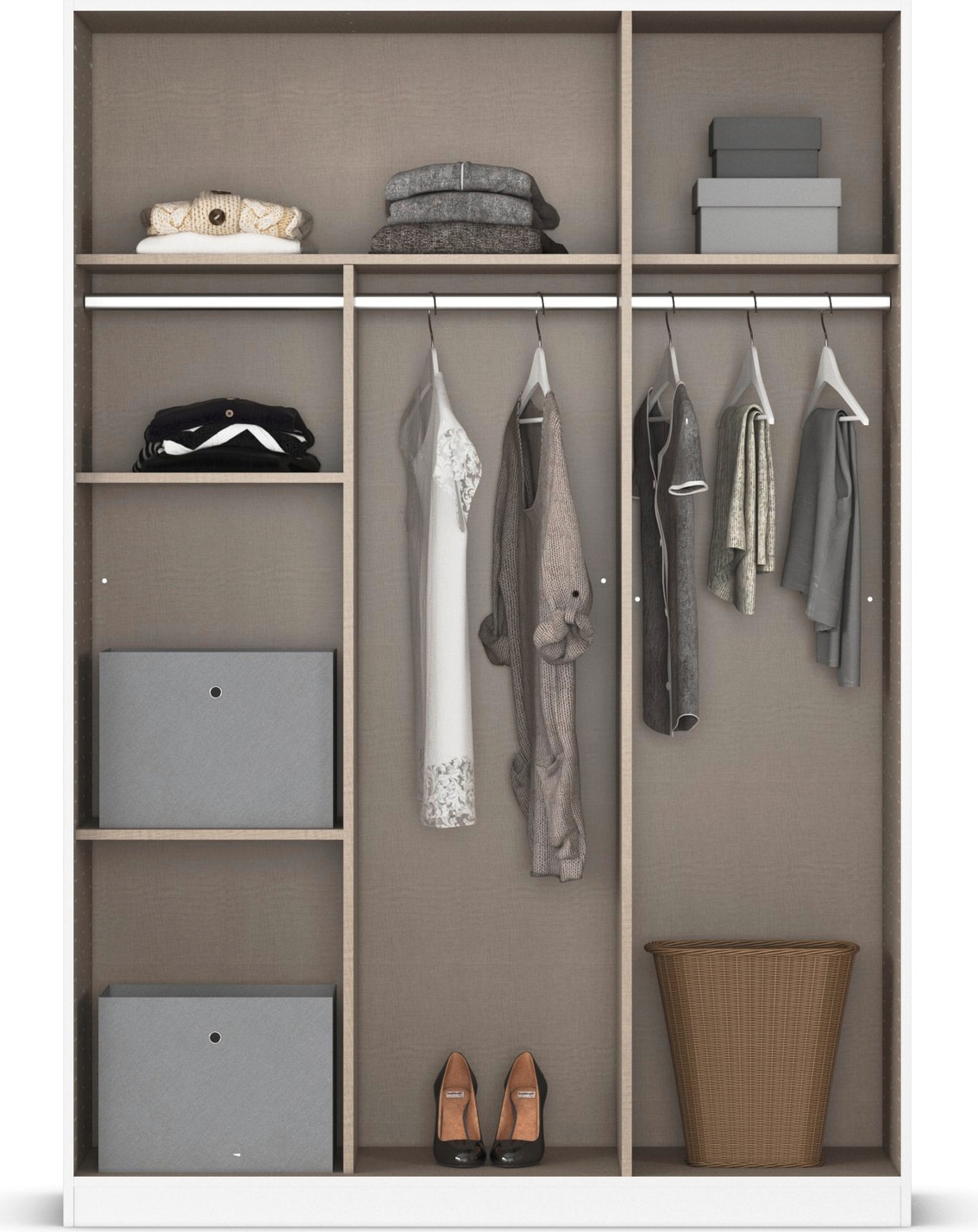 rauch Drehtürenschrank »Reflect«, mit Spiegelfront, inkl. praktischer Inneneinteilung und Stoffboxen-Set