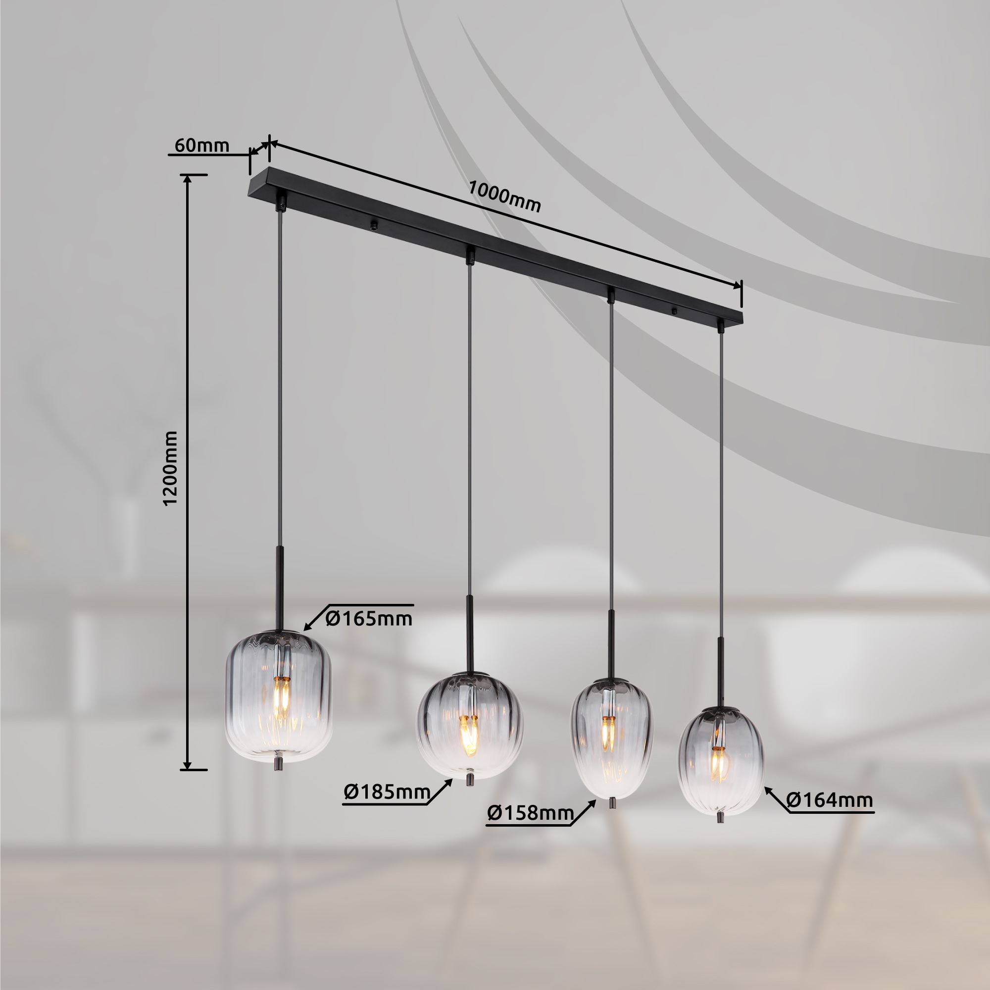 GLOBO LIGHTING Hängeleuchte »ATTILA«, Leuchtmittel E14 | ohne Leuchtmittel, Hängelampe/Pendelleuchte/verschiedene Gläser/Glas rauchfarben