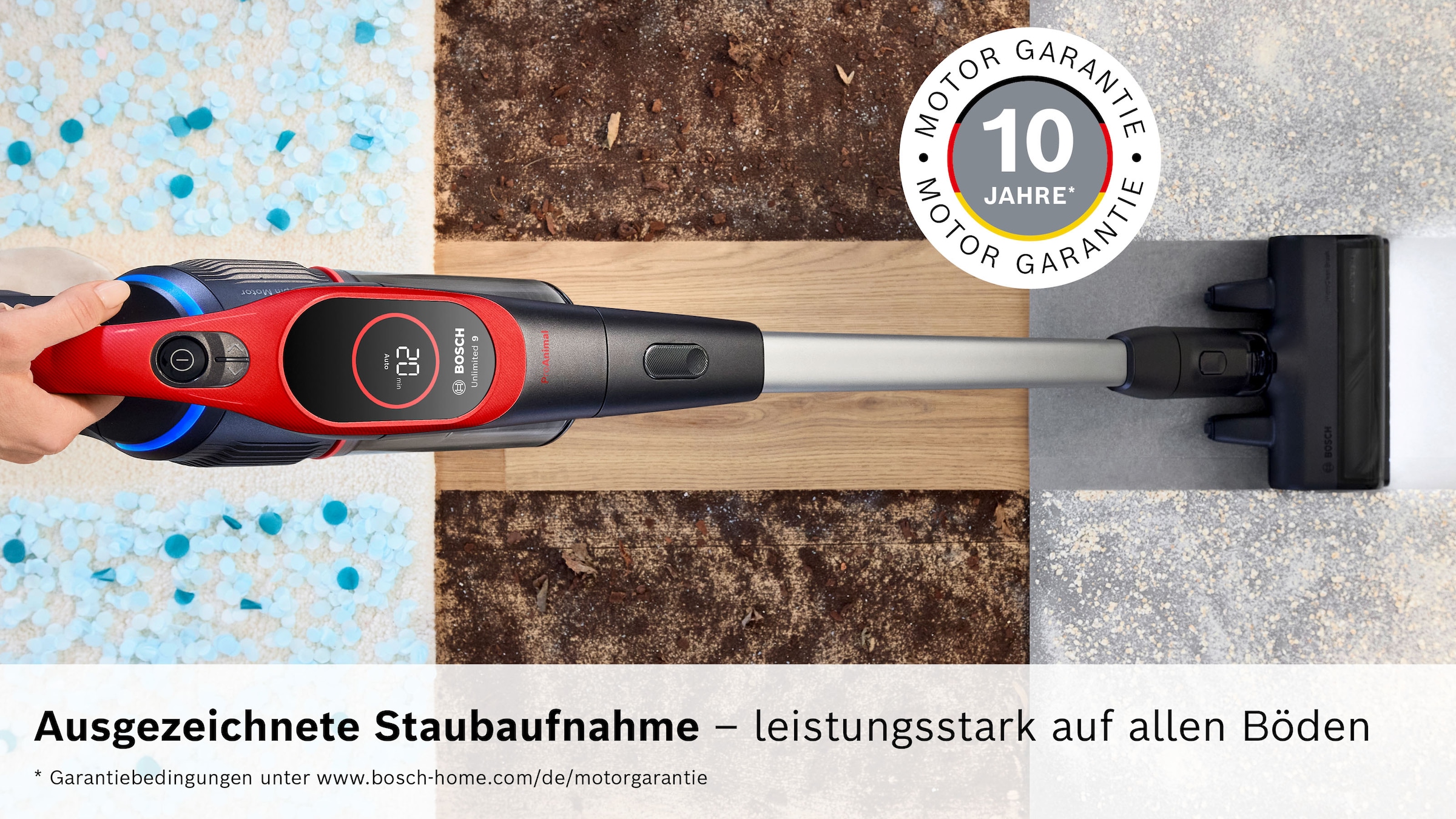 BOSCH Akku-Stielstaubsauger »Unlimited 9 ProAnimal BKS941PET, MicroClean™ Technology« HEPA-Filtersystem, 10 Jahre Motorgarantie, Schnellladegerät, LED Licht