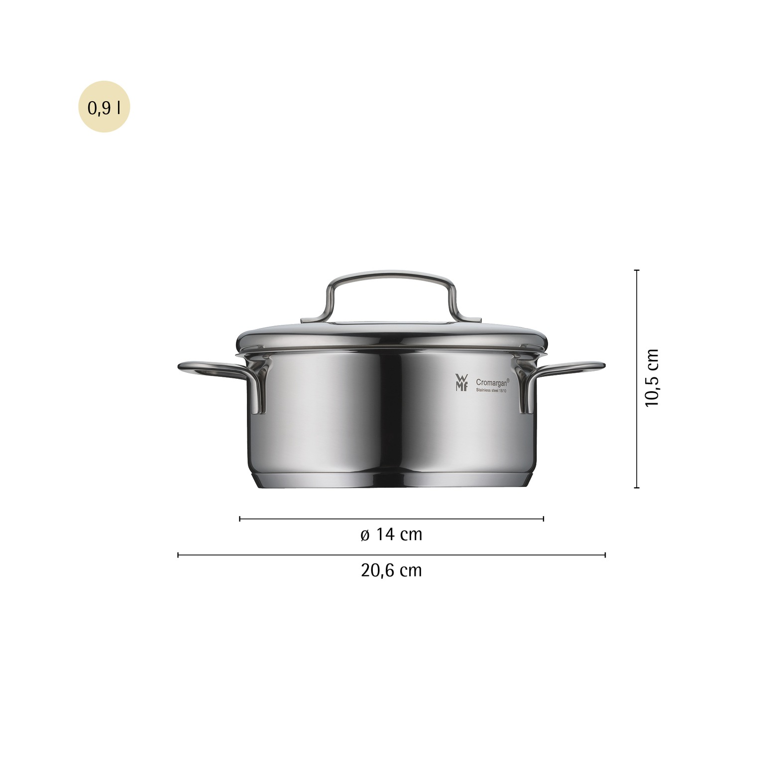 WMF Topf-Set »Mini« Set, Kochtopf 12 + 14 cm, Bratentopf 14 + 16 cm, Stielkasserolle 14 cm, 9 Stk. tlg. Cromargan® Edelstahl Rostfrei 18/10