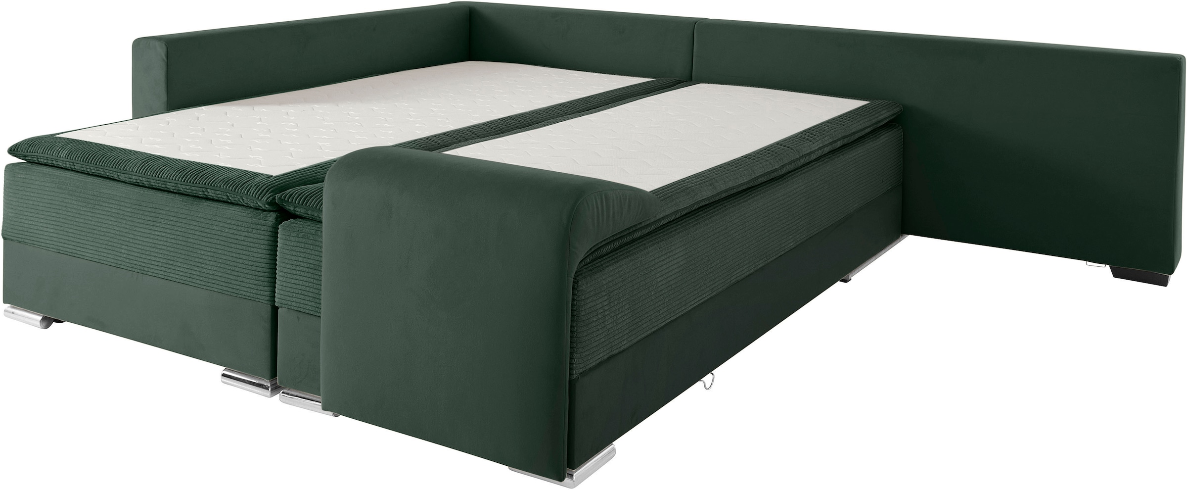INOSIGN Ecksofa »Boxspringbett Night & Day L-Form mit Dauer-Schlaffunktion mit Armlehne«, mit Boxspring-Bettfunktion 180x200 cm und Bettkasten, Dauerschläfer!