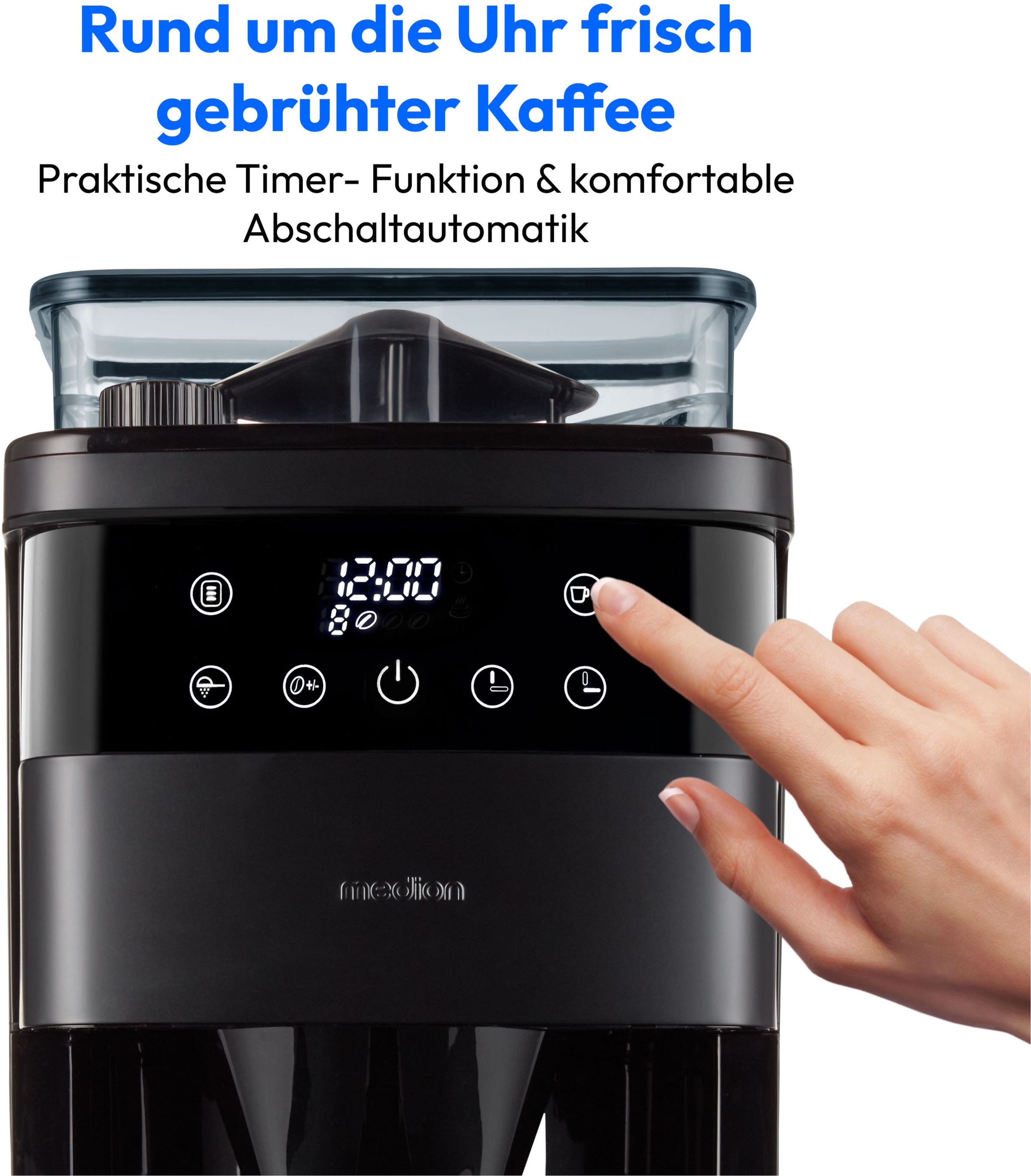 Medion® Kaffeemaschine mit Mahlwerk »MD 19911, 8 Mahlstufen, 1 L Wassertank, Thermoskanne, Timerfunktion«, Permanentfilter, Tropfstopp, automatische Abschaltung