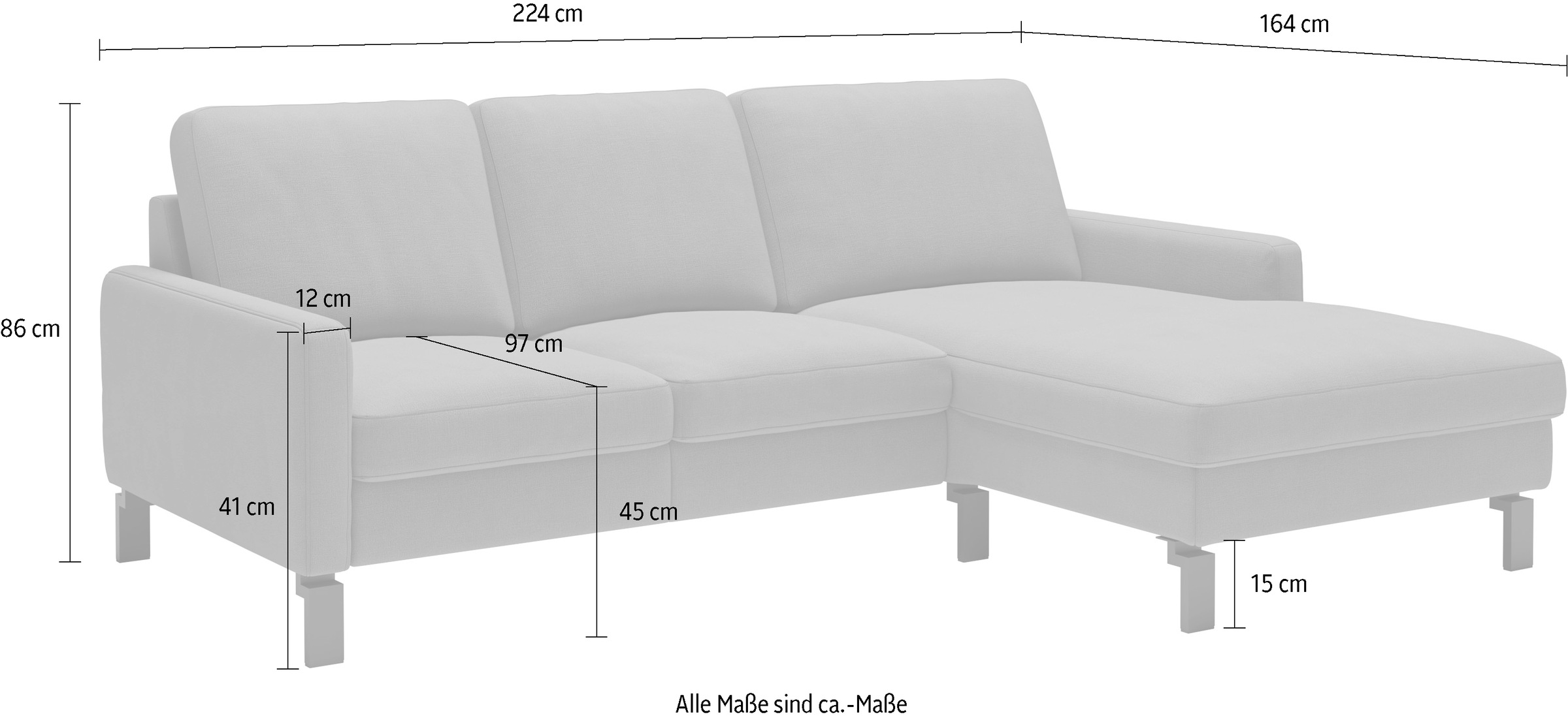 Home affaire Ecksofa »Lecce, L-Form, Federkernpolsterung, Breite 224 cm« inkl. saugroboterfreundliche Höhe & schmale Armlehnen