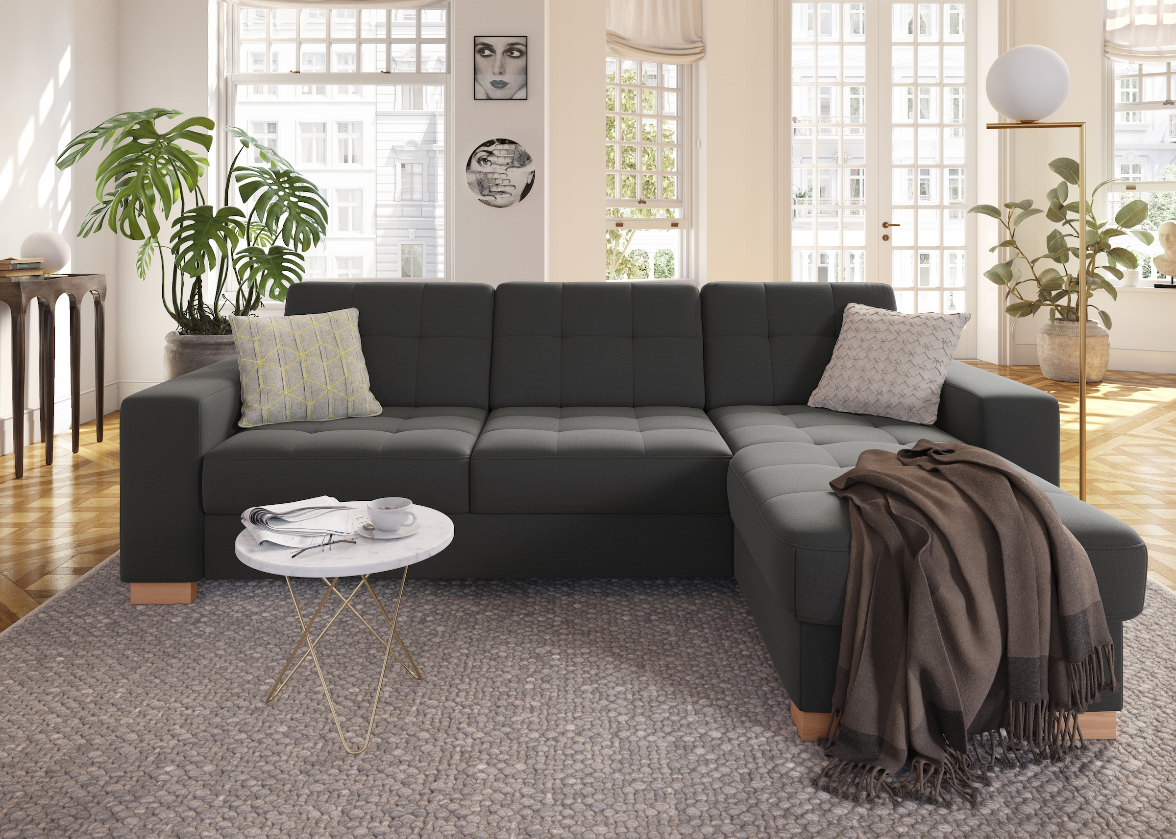 sit&more Ecksofa »Quincy L-Form«, wahlweise mit Bettfunktion und Bettkasten